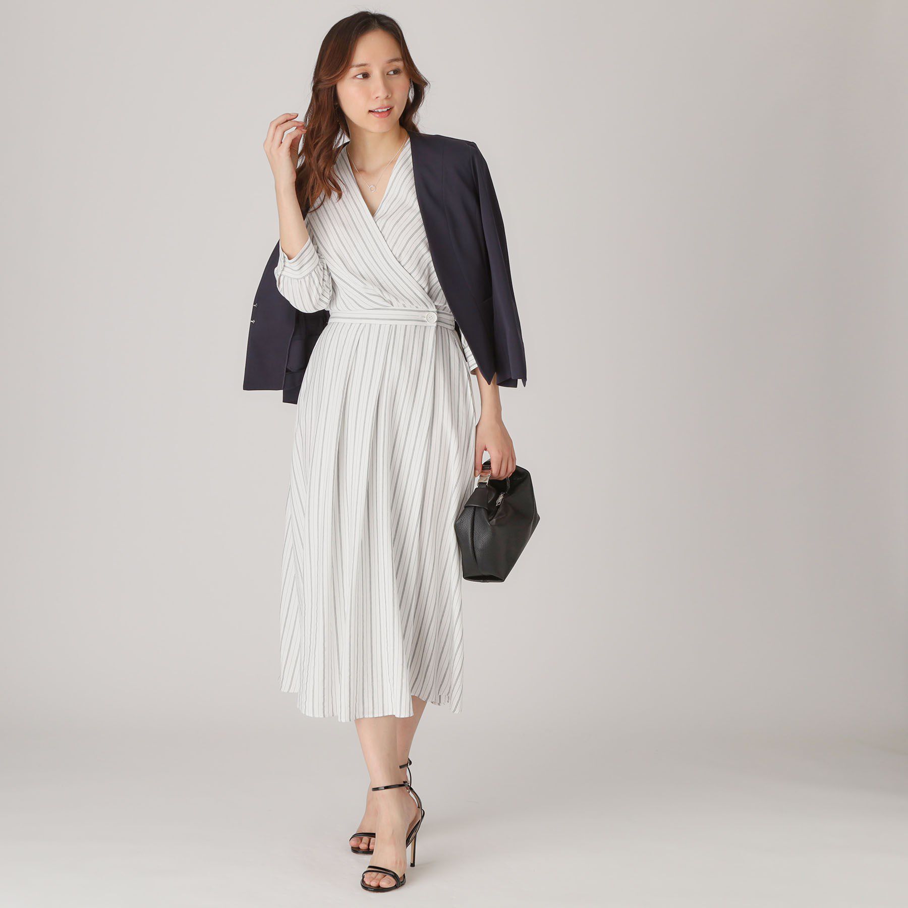 COUP DE CHANCE「【洗える】ストライプ柄 カシュクールワンピース」|ワンピース|