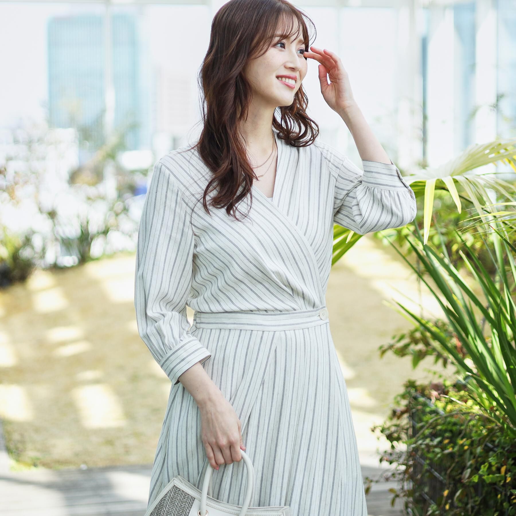 COUP DE CHANCE「【洗える】ストライプ柄 カシュクールワンピース」|ワンピース|