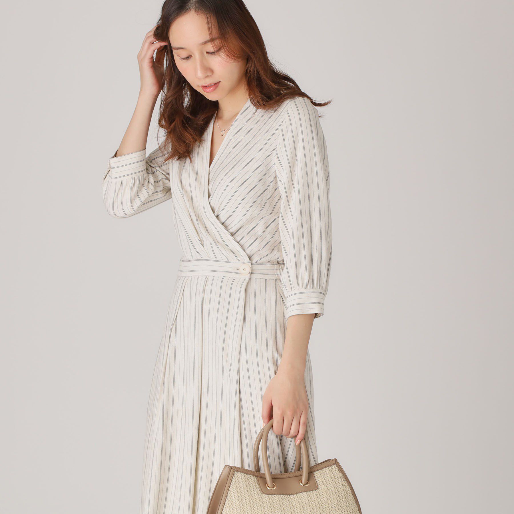 COUP DE CHANCE「【洗える】ストライプ柄 カシュクールワンピース」|ワンピース|