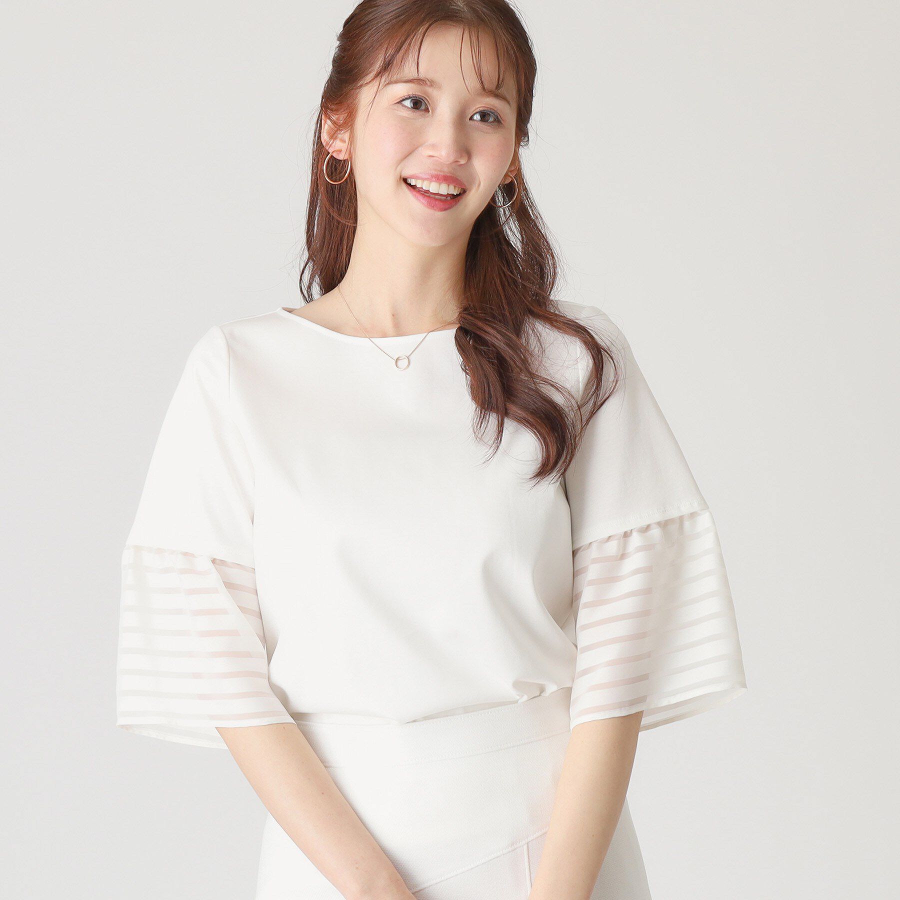 COUP DE CHANCE「【洗える／日本製】袖デザインのジャージプルオーバー」|Tシャツ・カットソー|ホワイト(001)