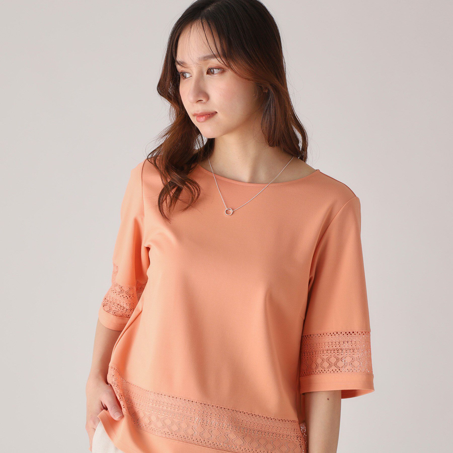 COUP DE CHANCE「【洗える／日本製】レース使いジャージトップス」|Tシャツ・カットソー|