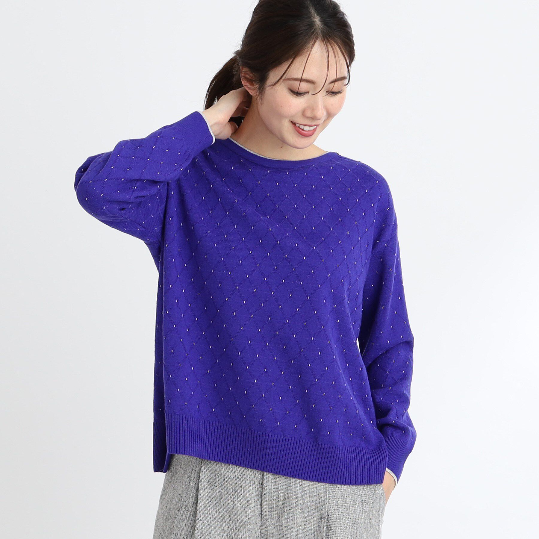 Reflect「【洗える】ラメジャカードニット」|ニット・セーター|パープル(482)