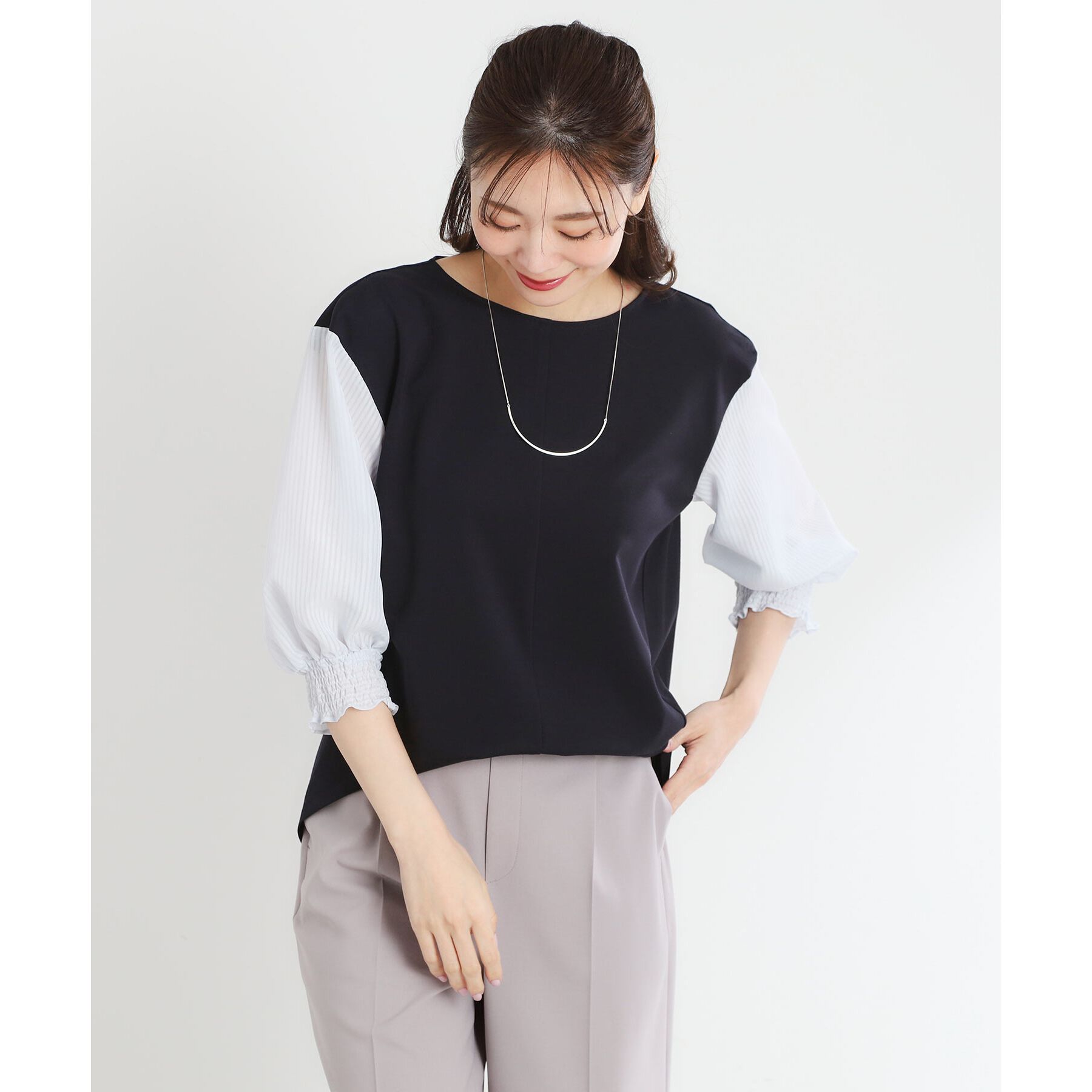 Reflect「【手洗い可】シアーストライプスリーブブラウス」|シャツ・ブラウス|