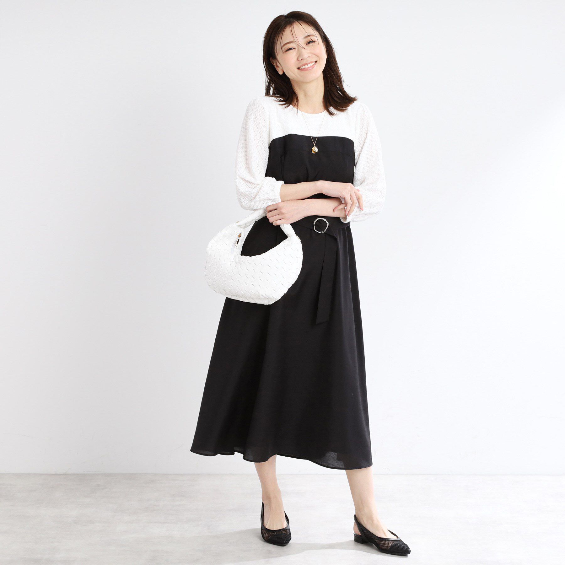 Reflect「【手洗い可／セットアップ可】異素材ミックスワンピース」|ワンピース|