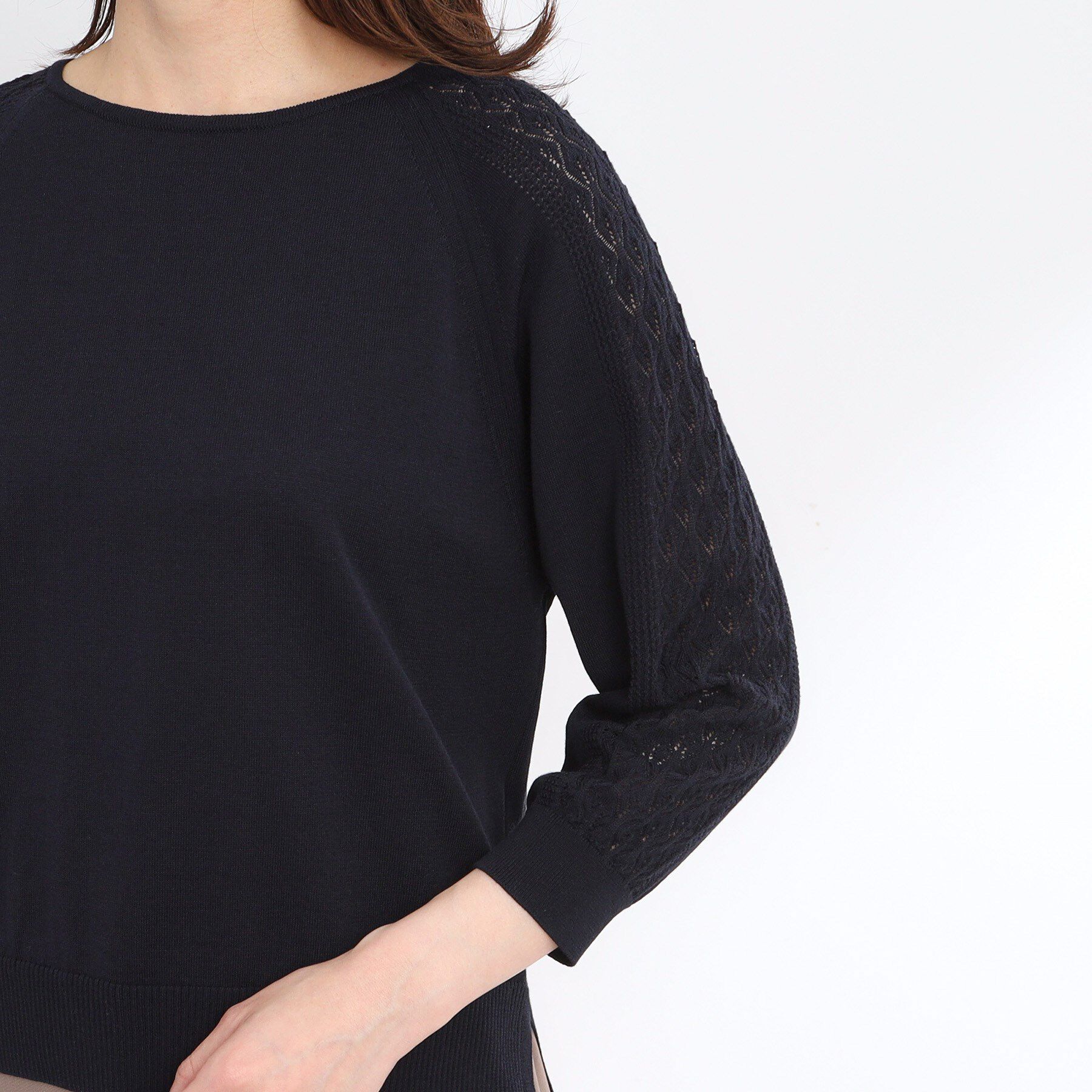 Reflect「【WEB先行カラーあり／手洗い可】透かし柄スリーブニット」|ニット・セーター|