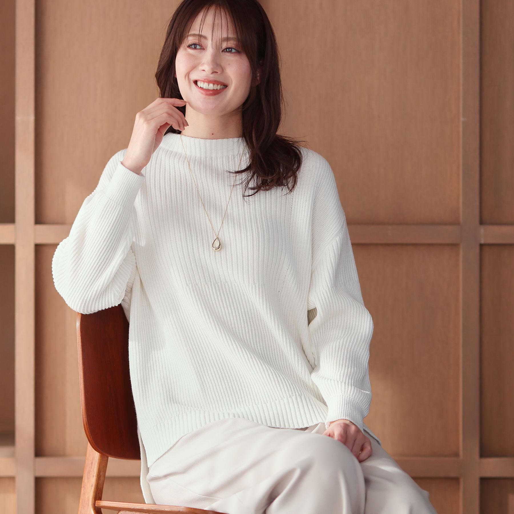 Reflect「【腰回りカバー／長め丈】モックネックニットプルオーバー」|ニット・セーター|