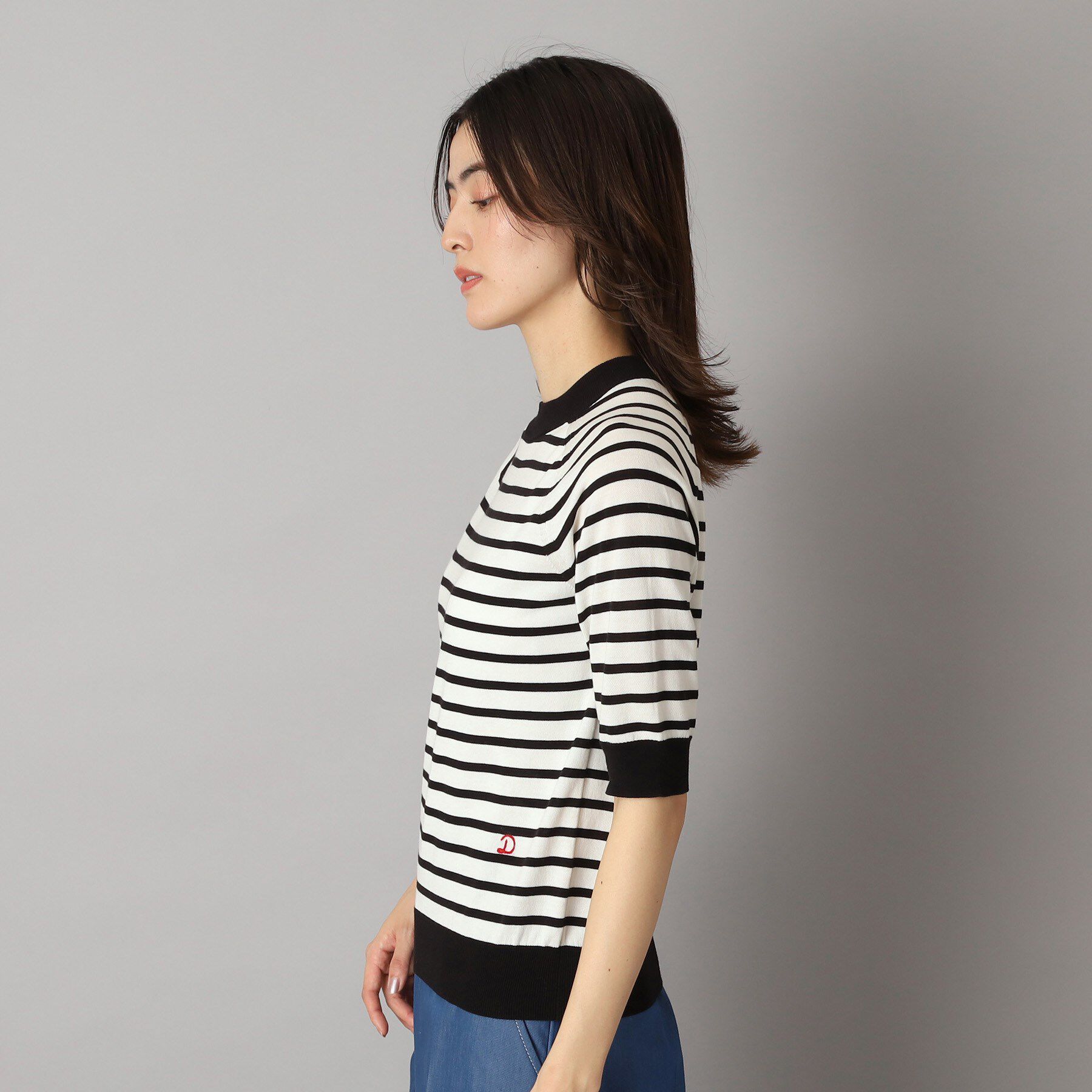 DRESSTERIOR「【洗える】マルチボーダーハーフスリーブニット」|ニット・セーター|