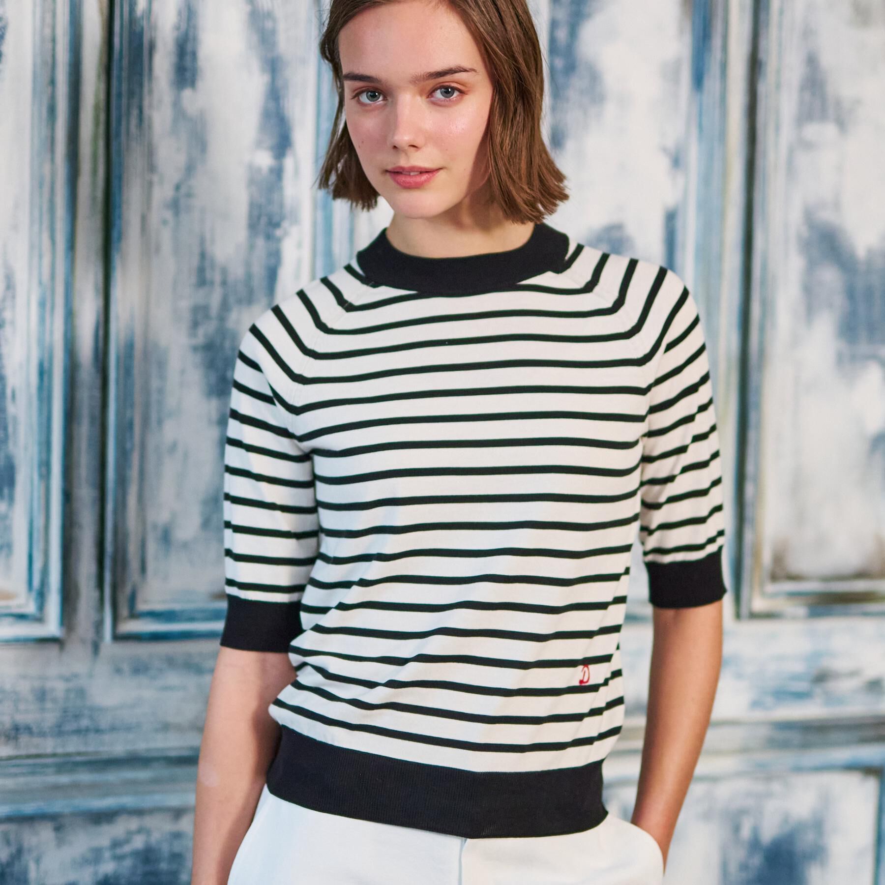 DRESSTERIOR「【洗える】マルチボーダーハーフスリーブニット」|ニット・セーター|