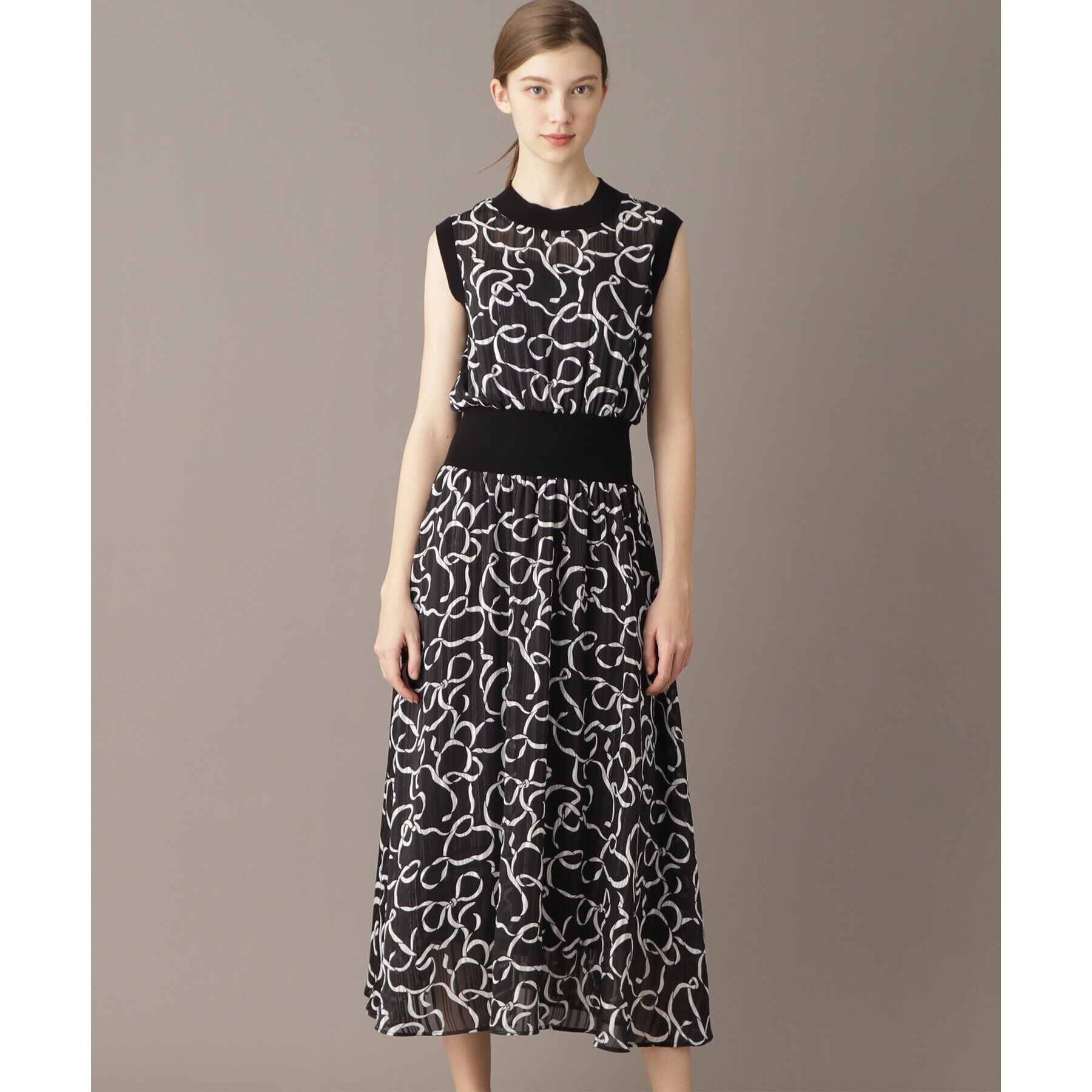 DRESSTERIOR「シアーリボンテーププリントドレス」|ワンピース|