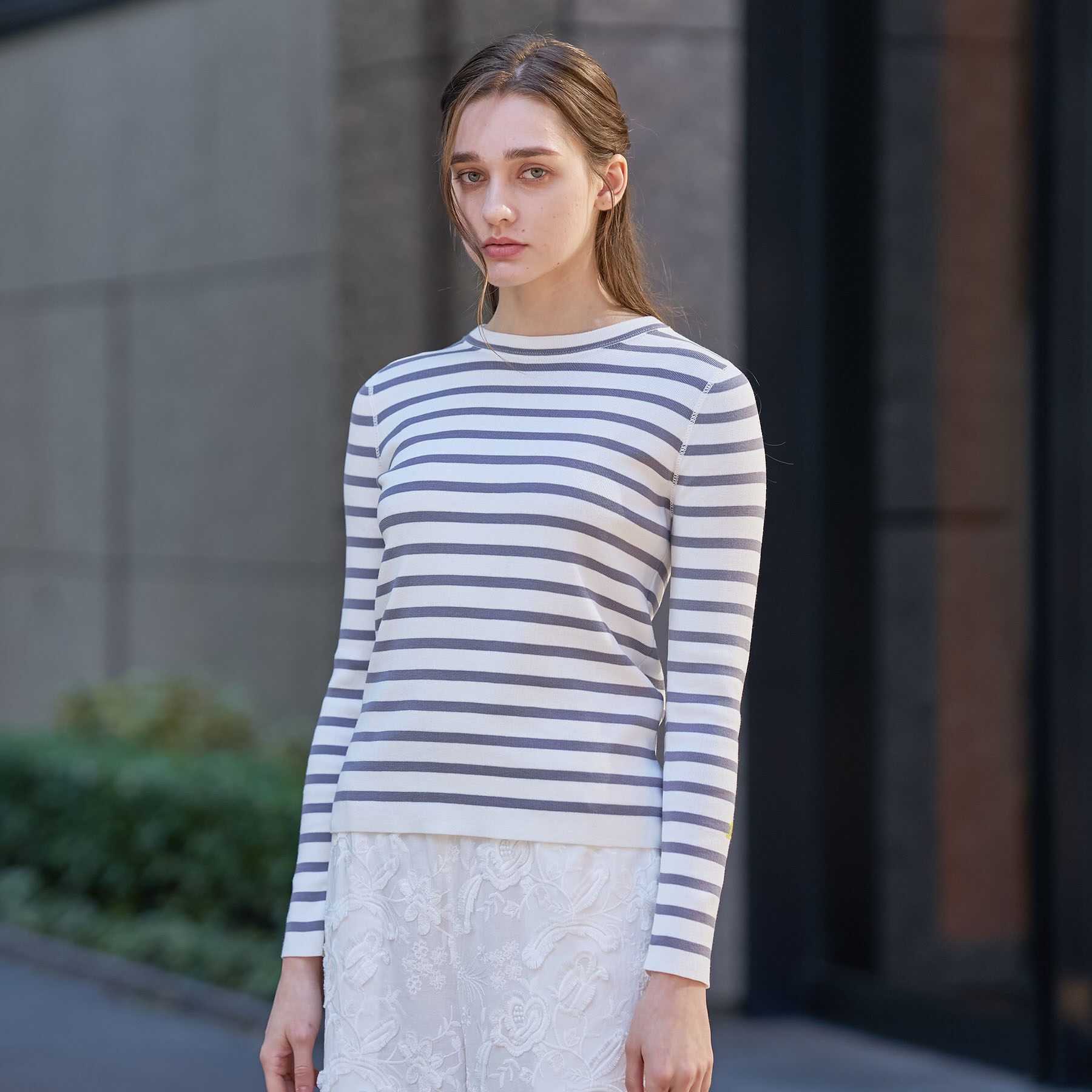 DRESSTERIOR「コットンフルニードルボーダー」|ニット・セーター|グレー(312)