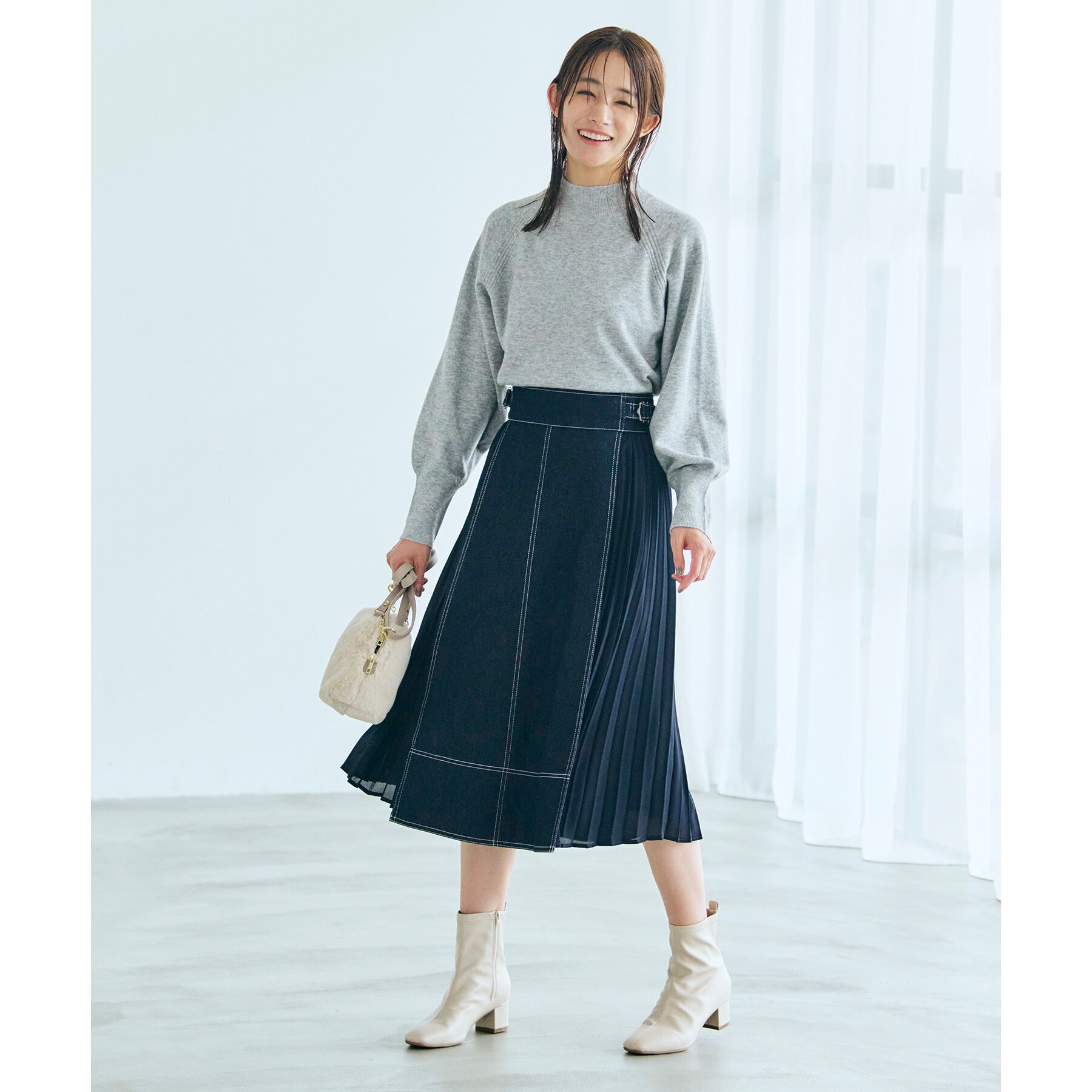 grove「グローブ人気のスカート！デニムサイドプリーツスカート」|スカート|