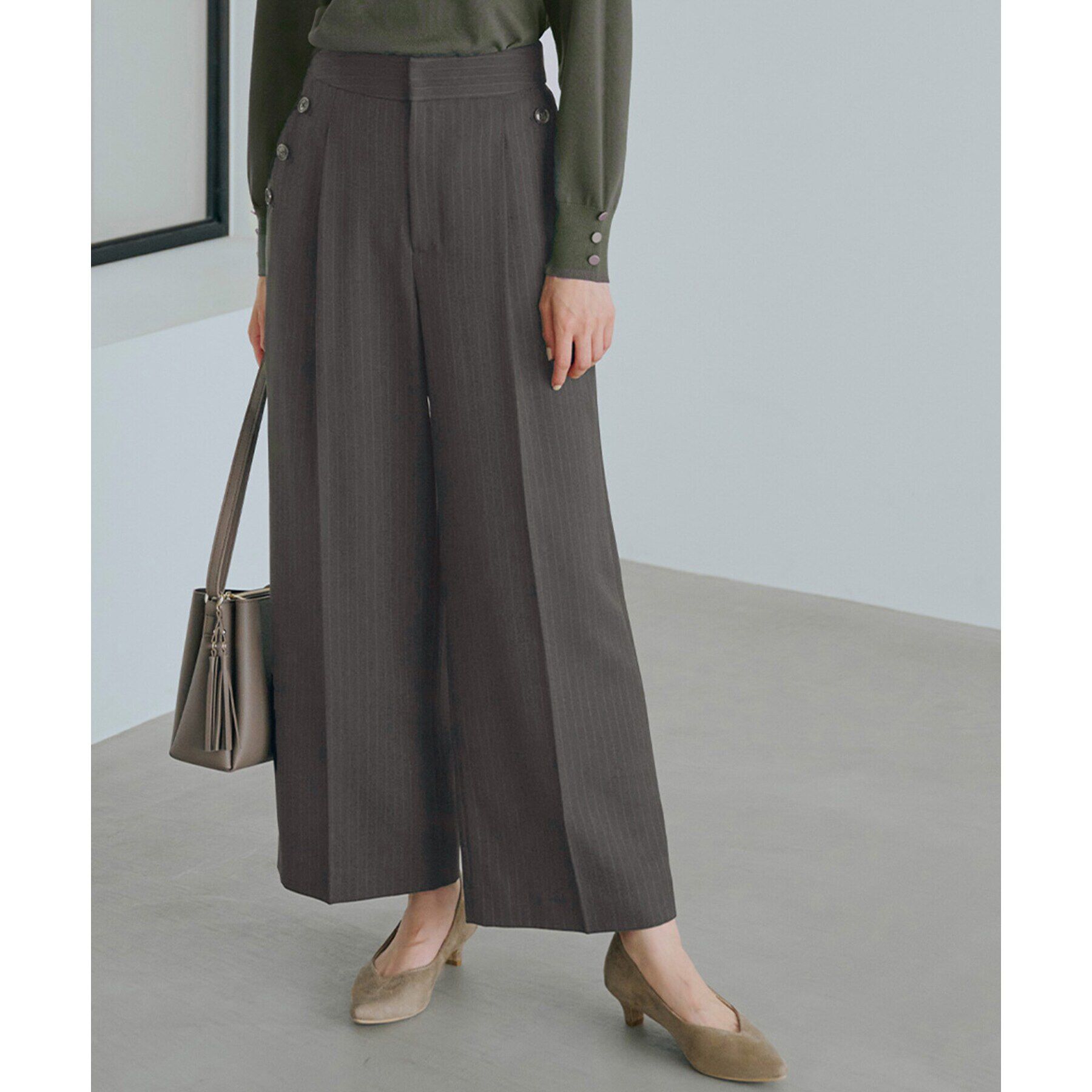 grove「ドビーストライプマリンワイドパンツ」|その他|チャコールグレー(3