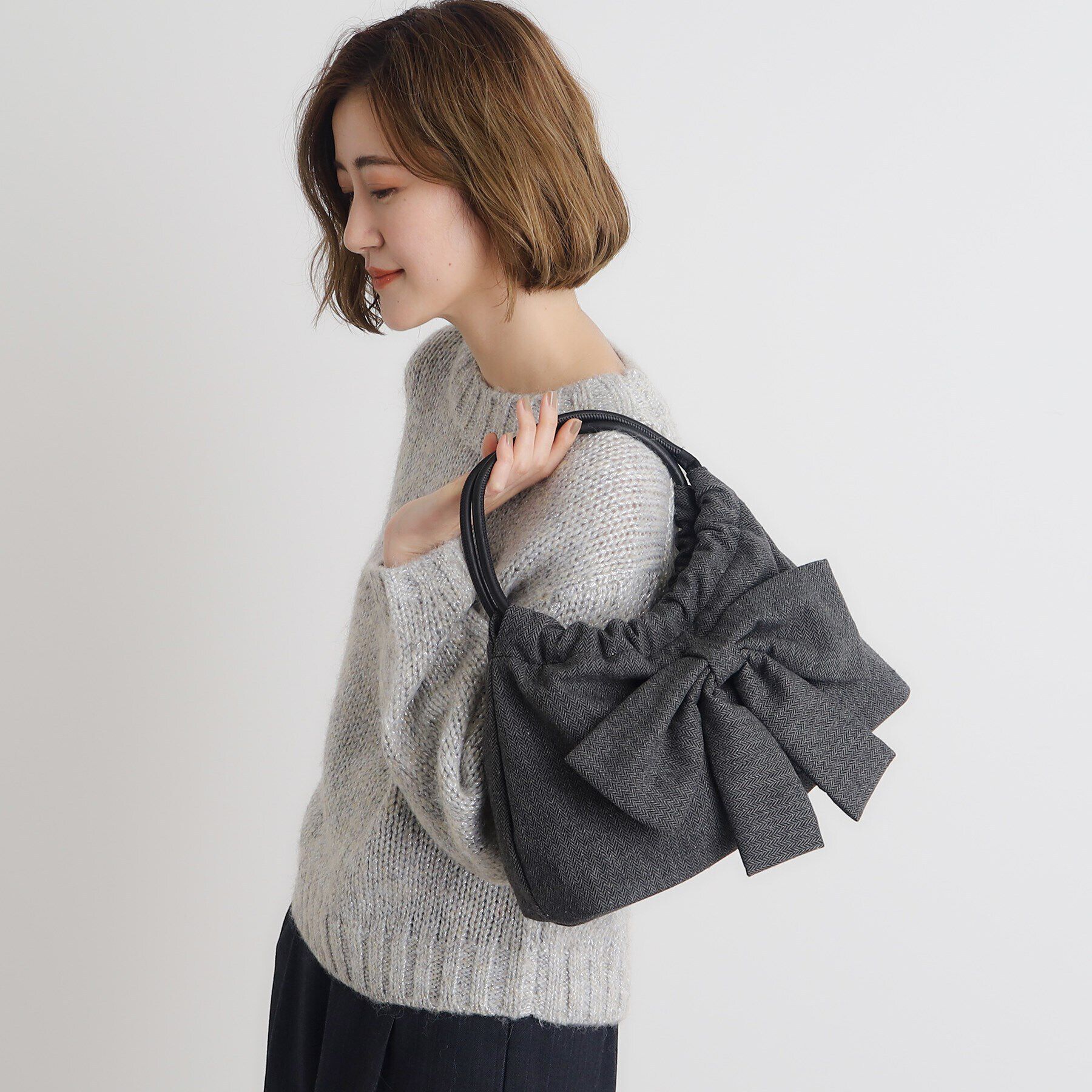 grove「リボンギャザートート」|トートバッグ|チャコールグレー(0