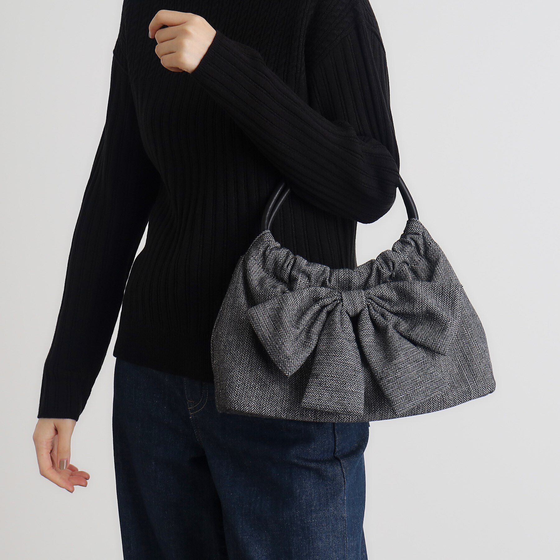 grove「リボンギャザートート」|トートバッグ|ブラック(019)