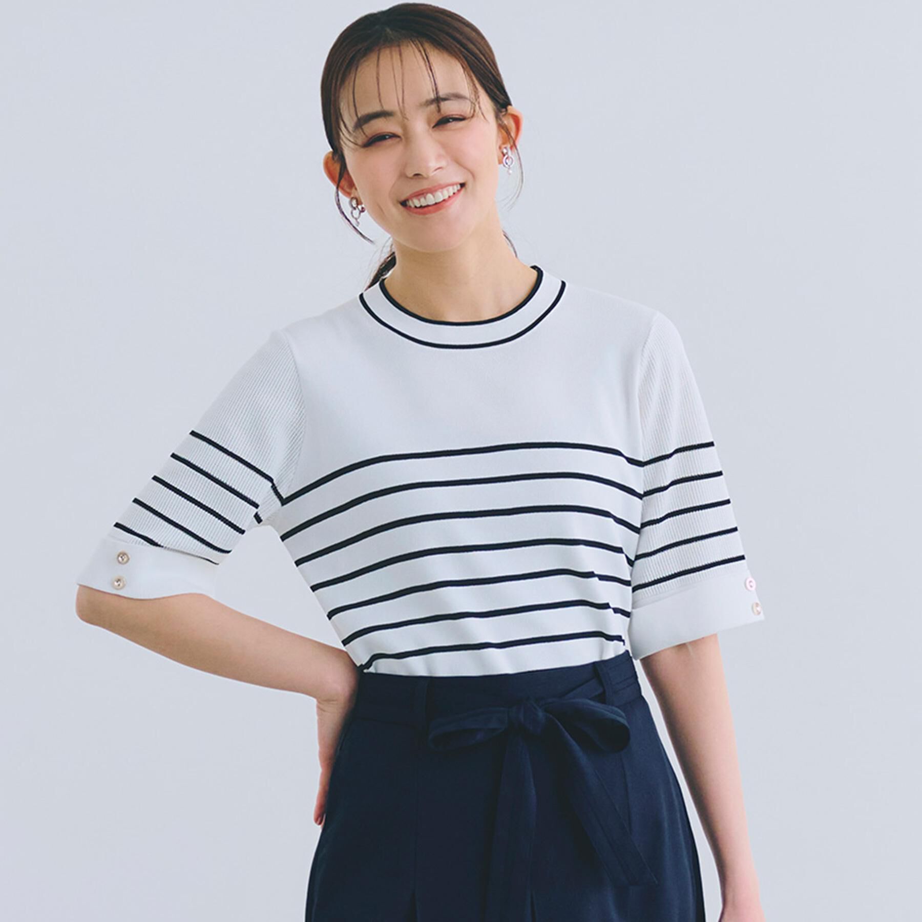 grove「【ひんやり多機能】やわらかドライタッチワイドスリーブプルオーバー」|ニット・セーター|ボーダー(303)