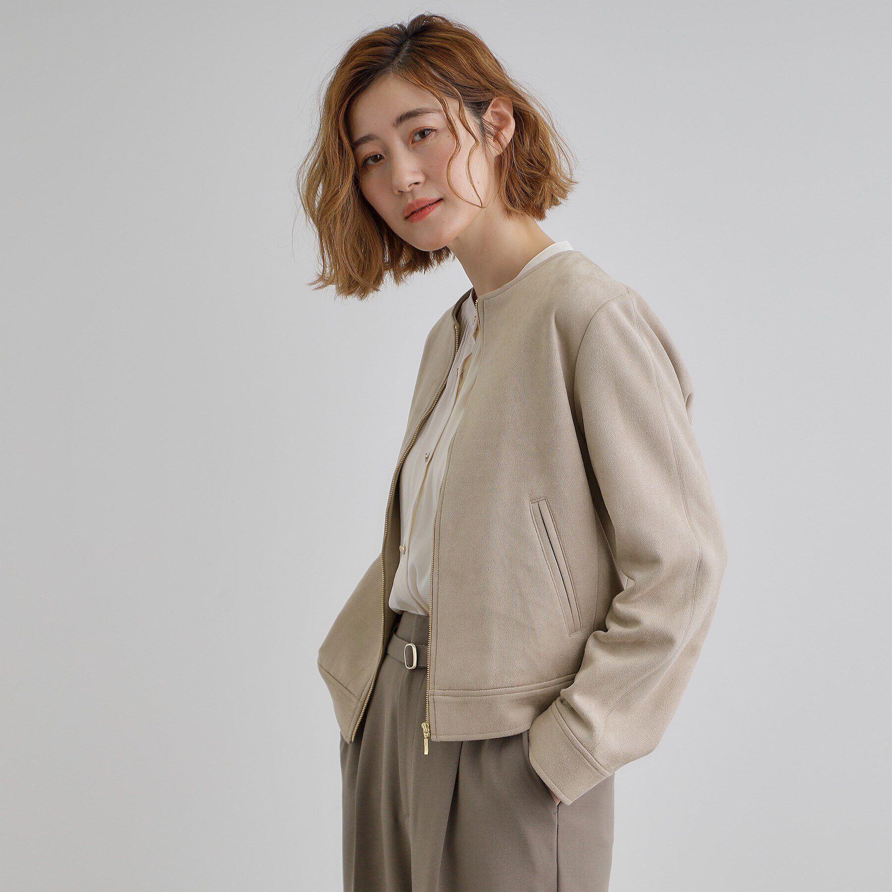 grove「スエードライクノーカラージャケット」|ブルゾン・スタジャン|