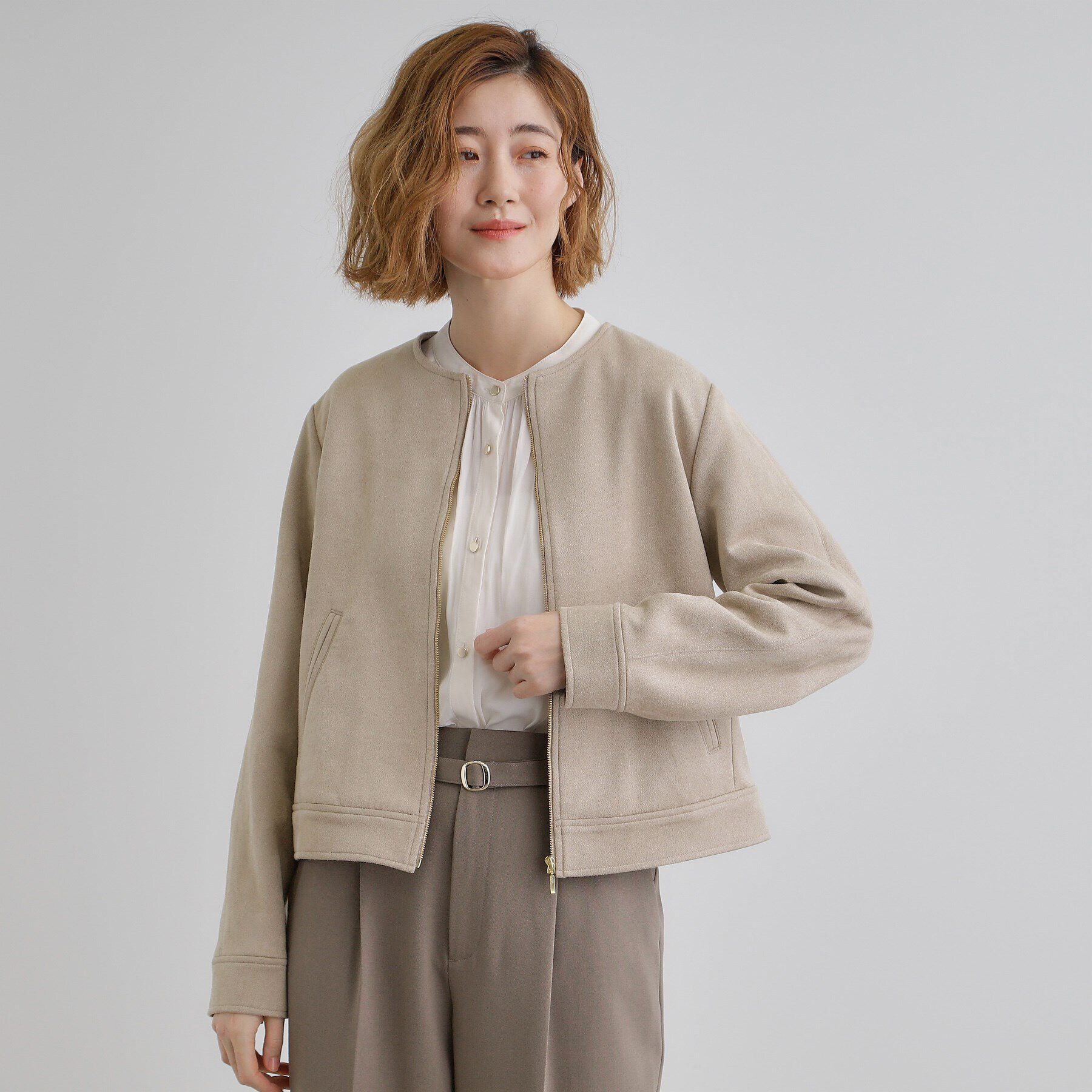 grove「スエードライクノーカラージャケット」|ブルゾン・スタジャン|