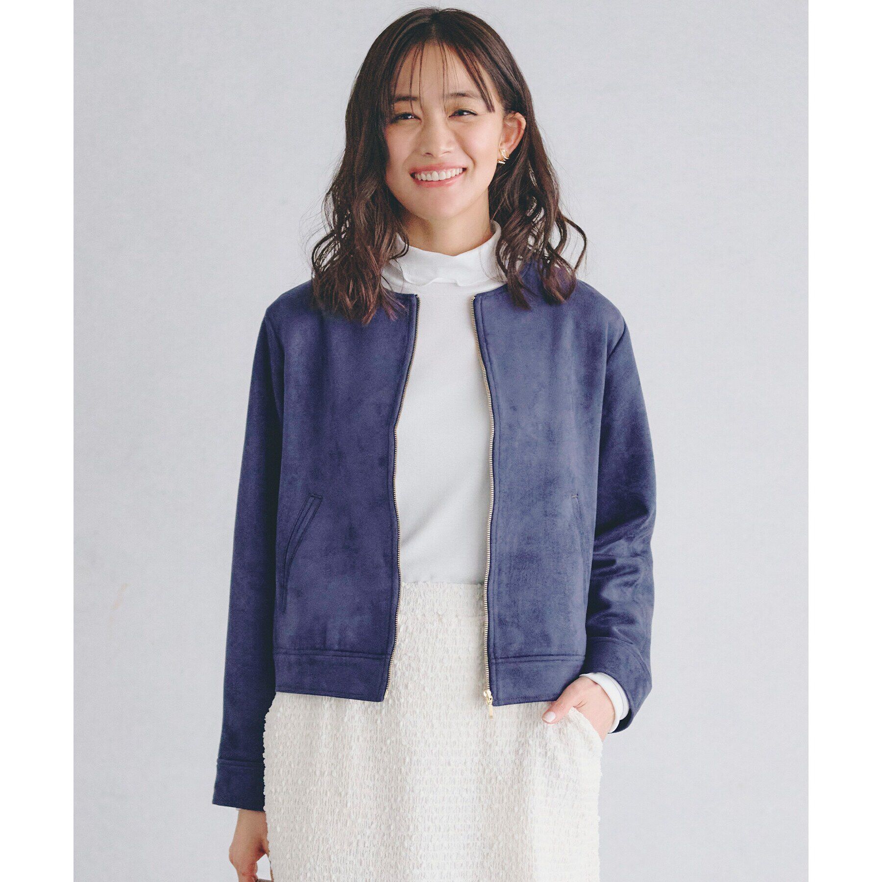 grove「スエードライクノーカラージャケット」|ブルゾン・スタジャン|ネイビー(094)