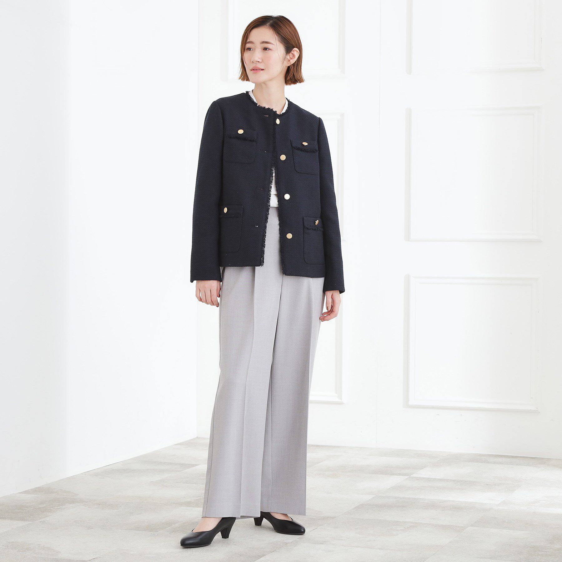 grove「ミドルツイードジャケット」|ノーカラージャケット|