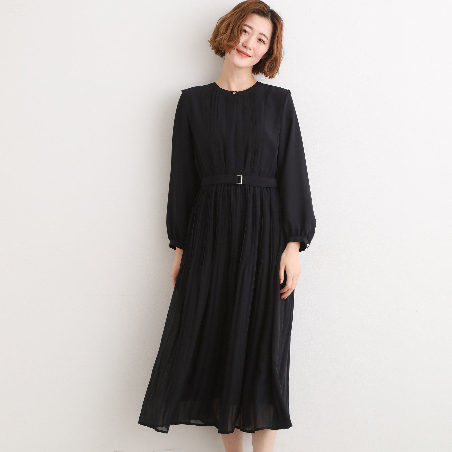 grove「【手洗いOK】シフォンプリーツワンピース」|ワンピース|ブラック(019)