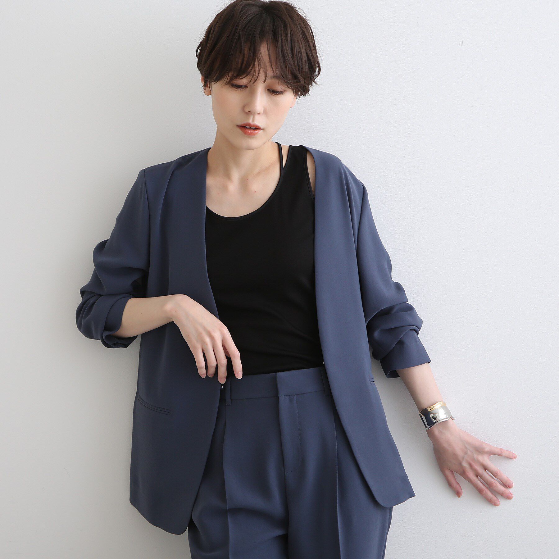 INDIVI「【洗える/日本製】ストラップデザインタンクトップ」|キャミソール|ブラック(019)