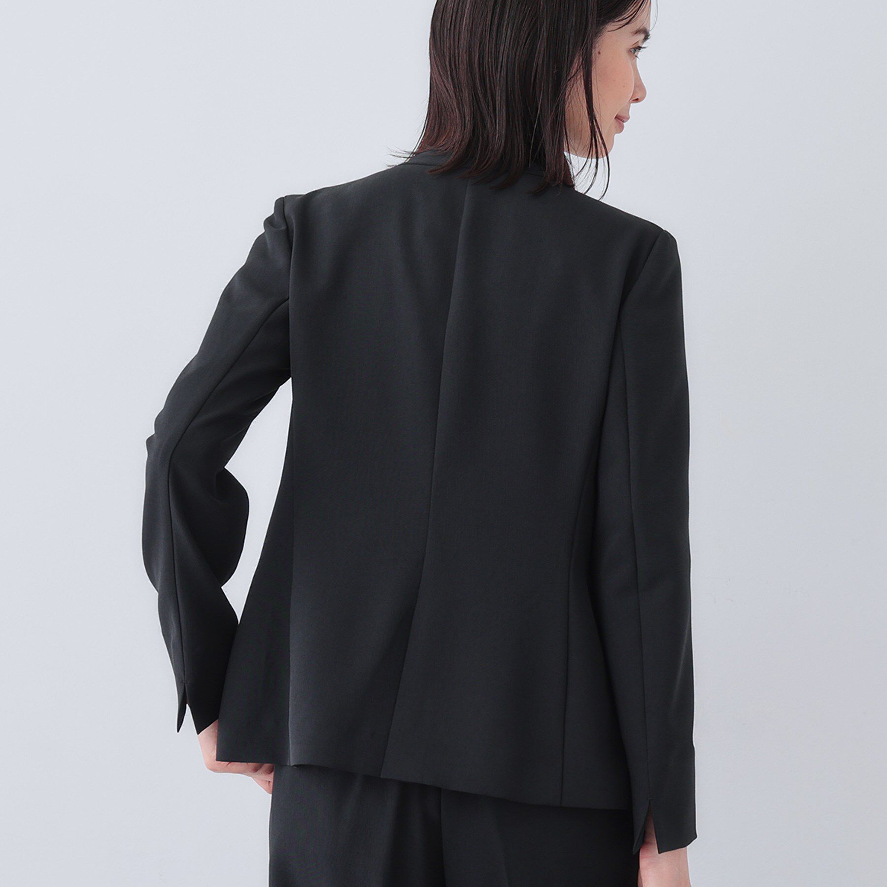 INDIVI「【定番スーツ／UVケア／洗える】ウール調ノーカラージャケット」|スーツ|