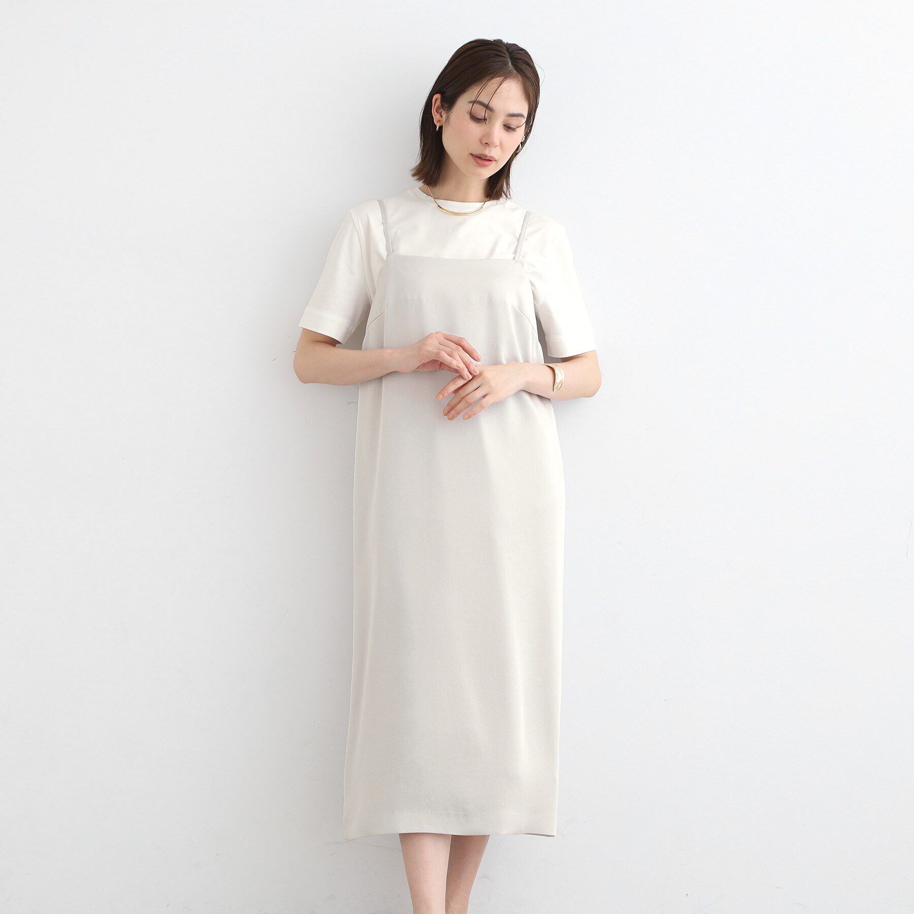 INDIVI「【こなれSETUP／洗える／サテン】キャミワンピース」|ワンピース|ライトグレー(611