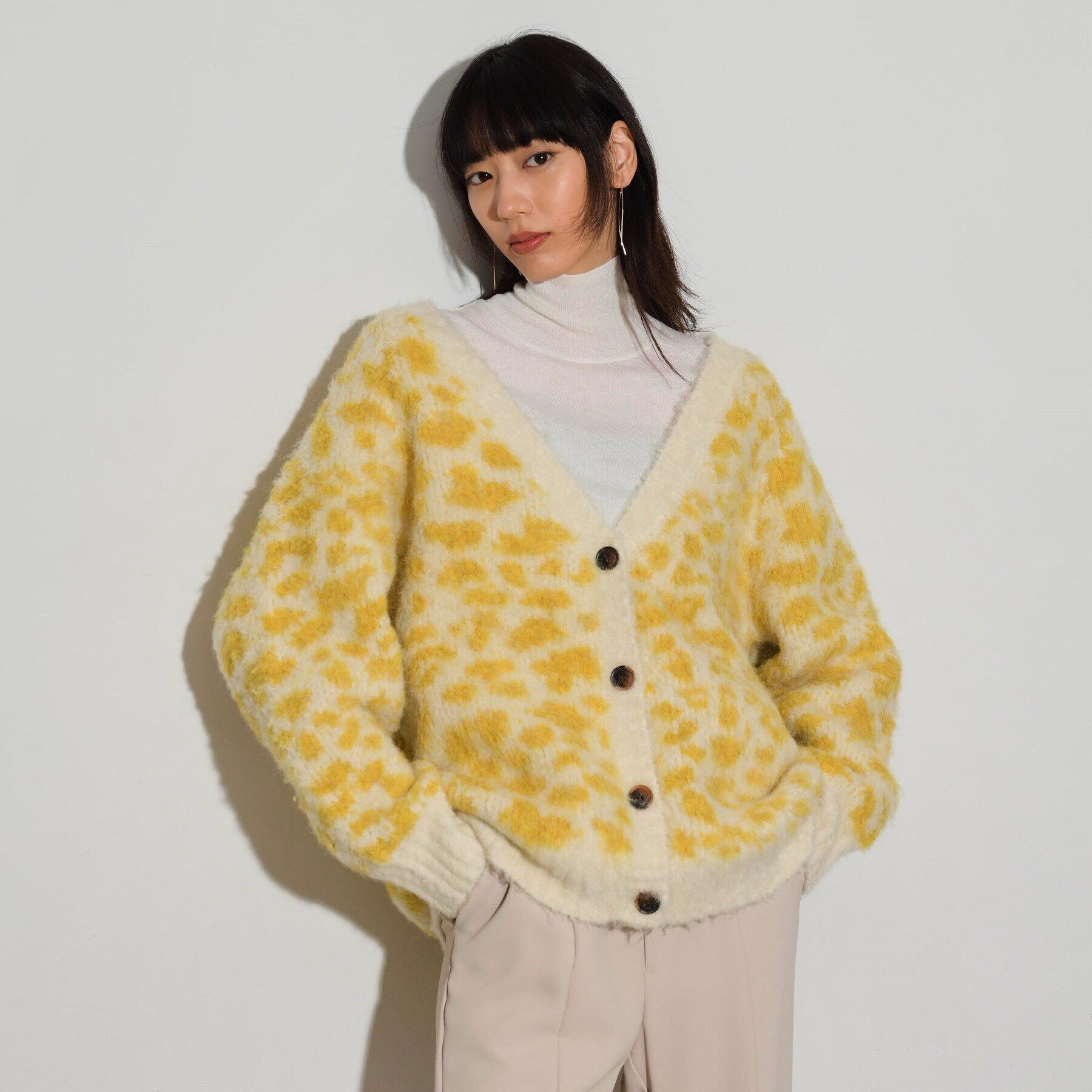 GALLEST「レオパードフェザーカーディガン」|カーディガン|イエロー(531)