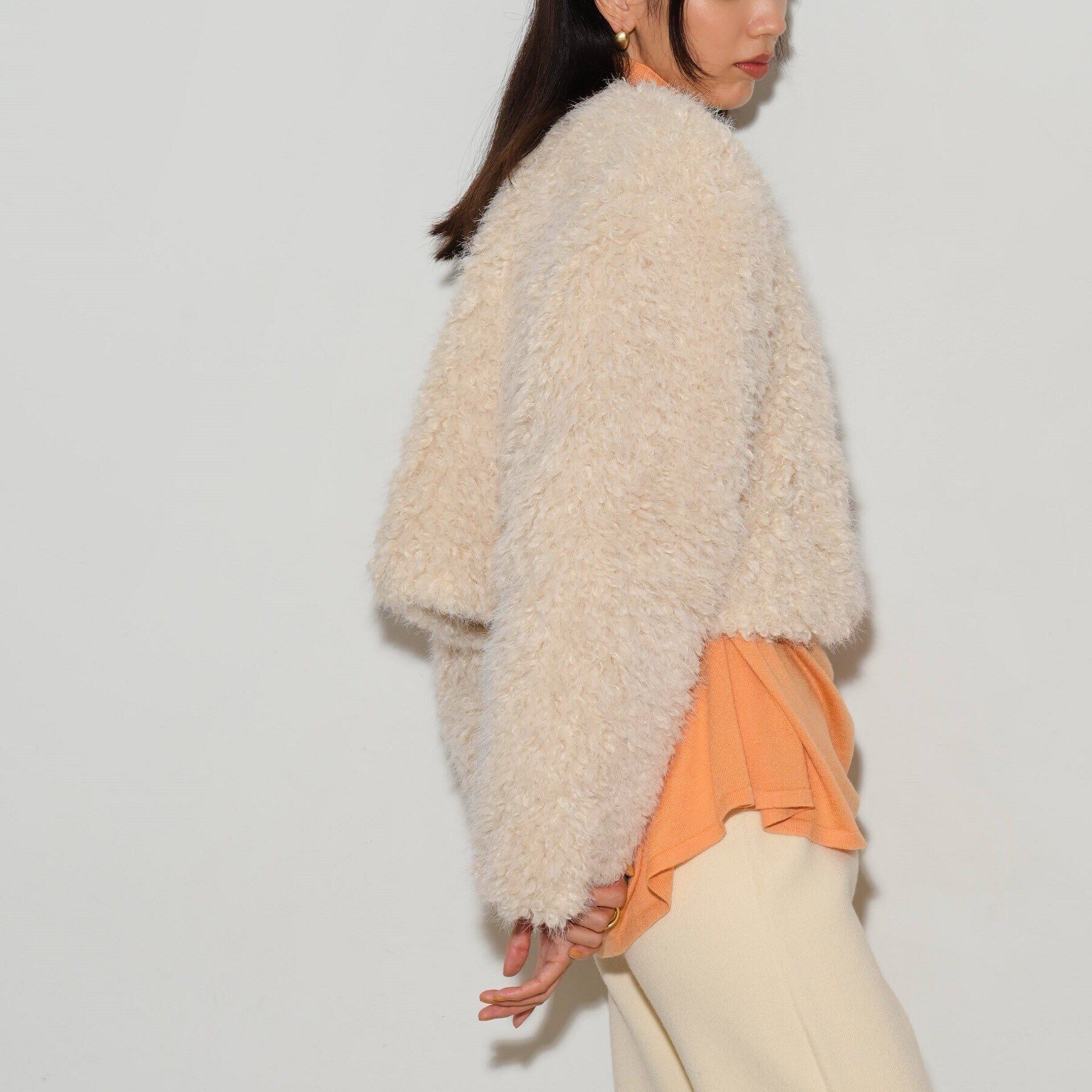 GALLEST「フェイクファーボレロジャケット」|ノーカラージャケット|