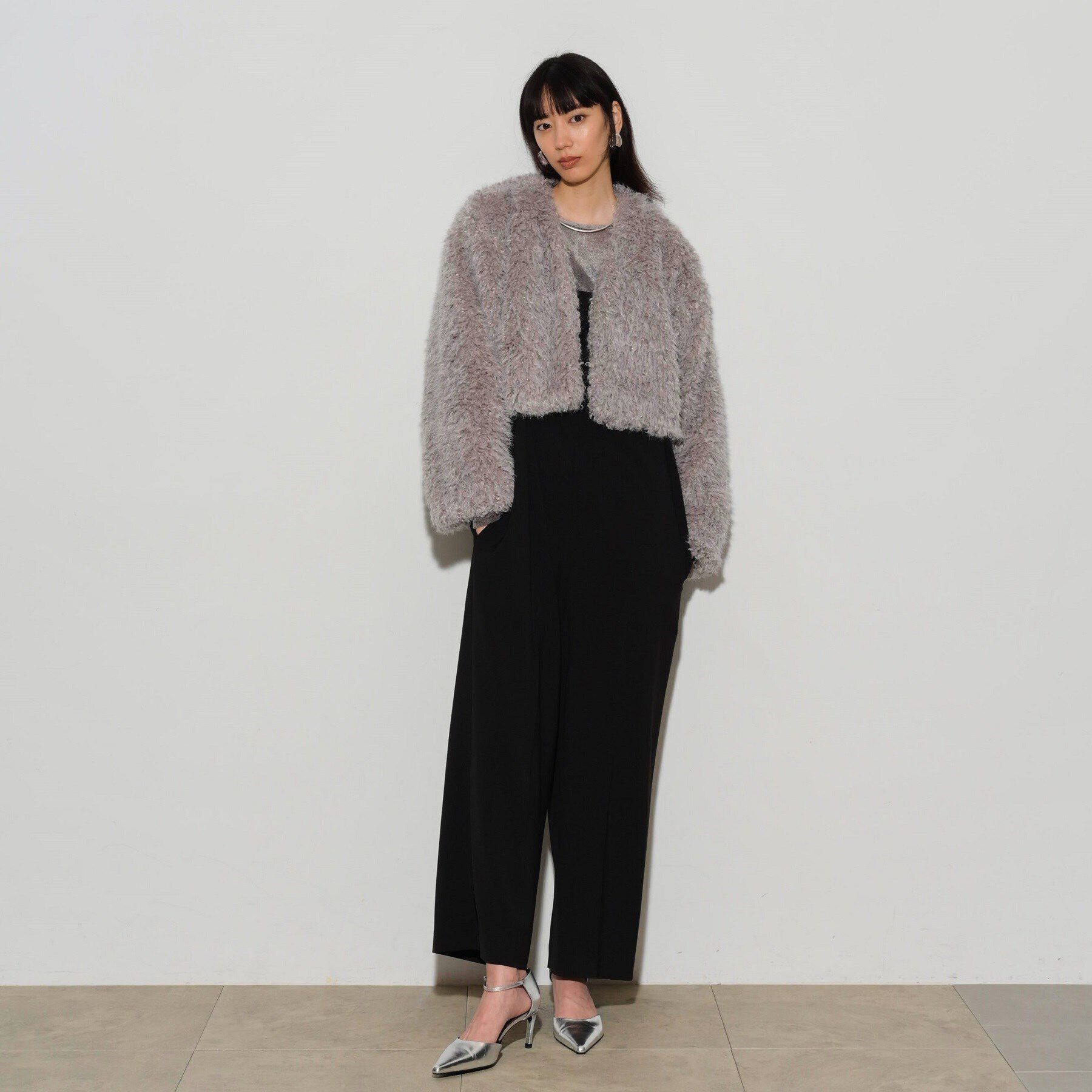 GALLEST「フェイクファーボレロジャケット」|ノーカラージャケット|