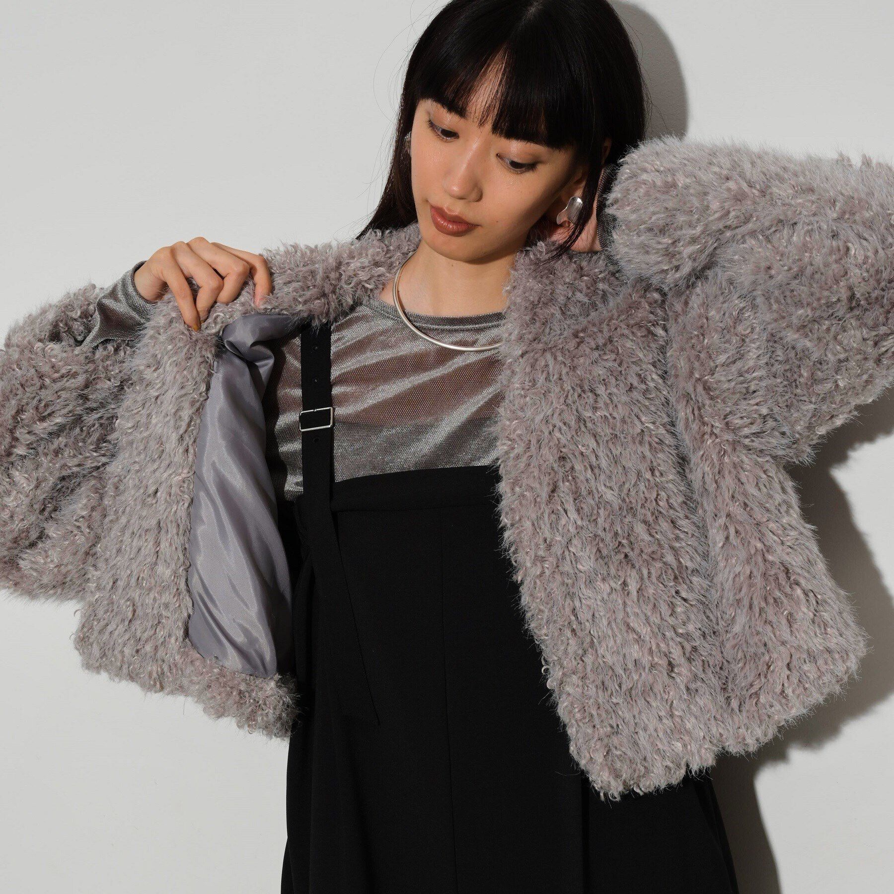 GALLEST「フェイクファーボレロジャケット」|ノーカラージャケット|