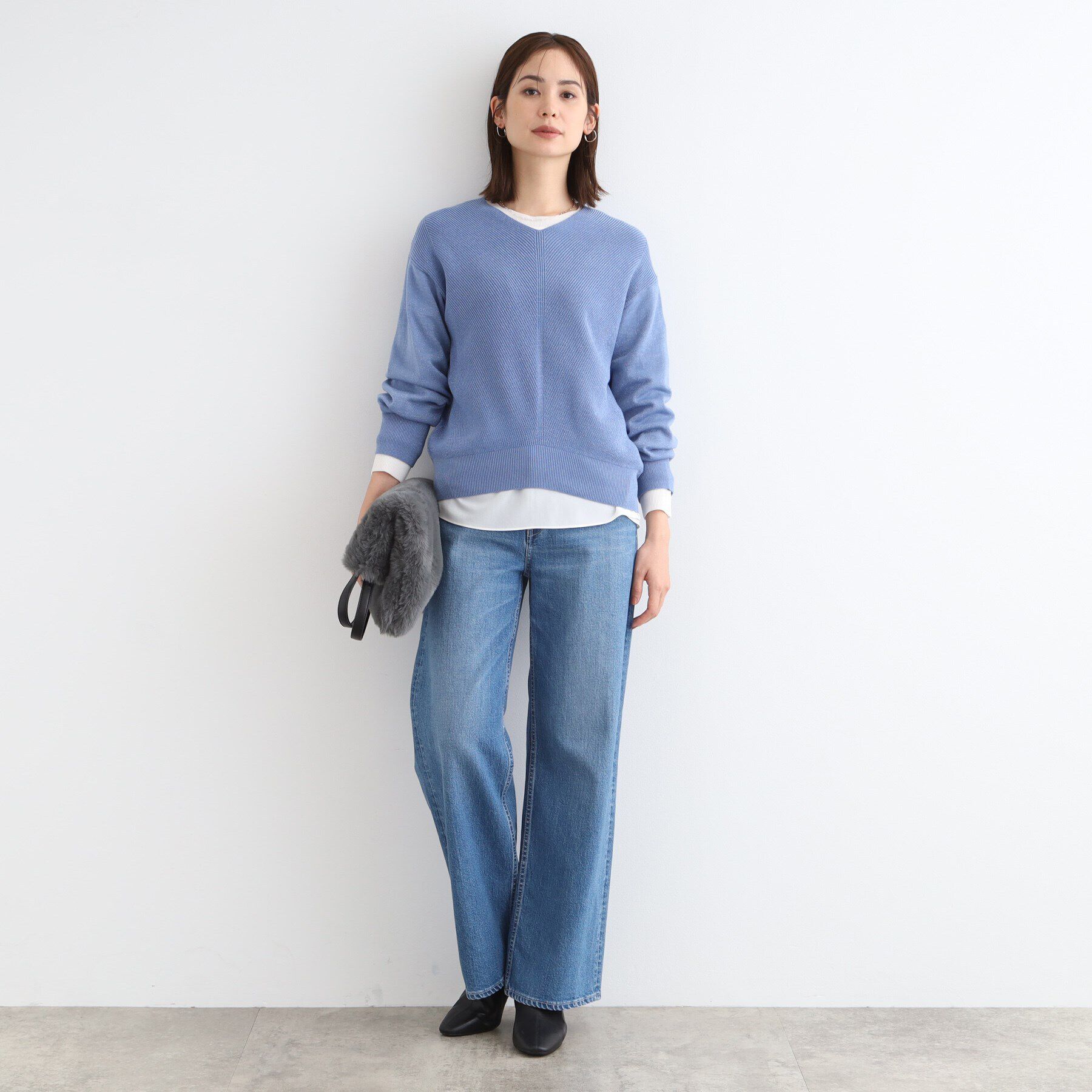 INDIVI「【洗える／日本製／ウール混】Vネックラメニット」|ニット・セーター|