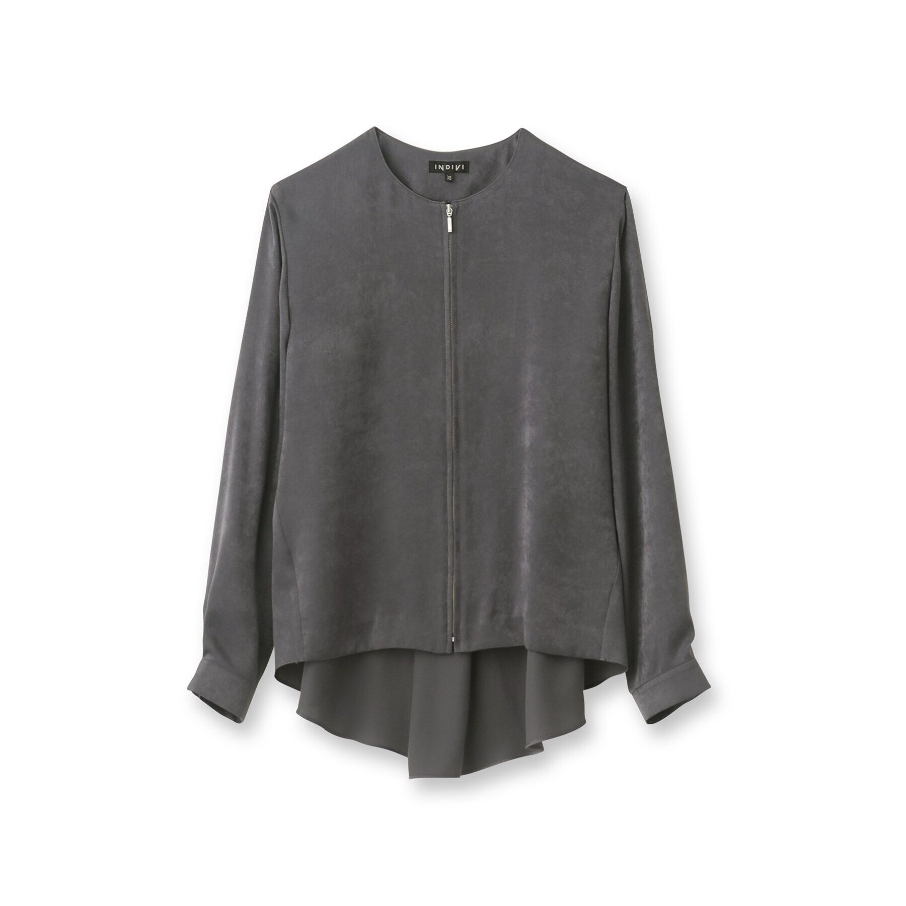 INDIVI「【洗える／UVケア】スエード調サテンジップブラウス」|シャツ・ブラウス|