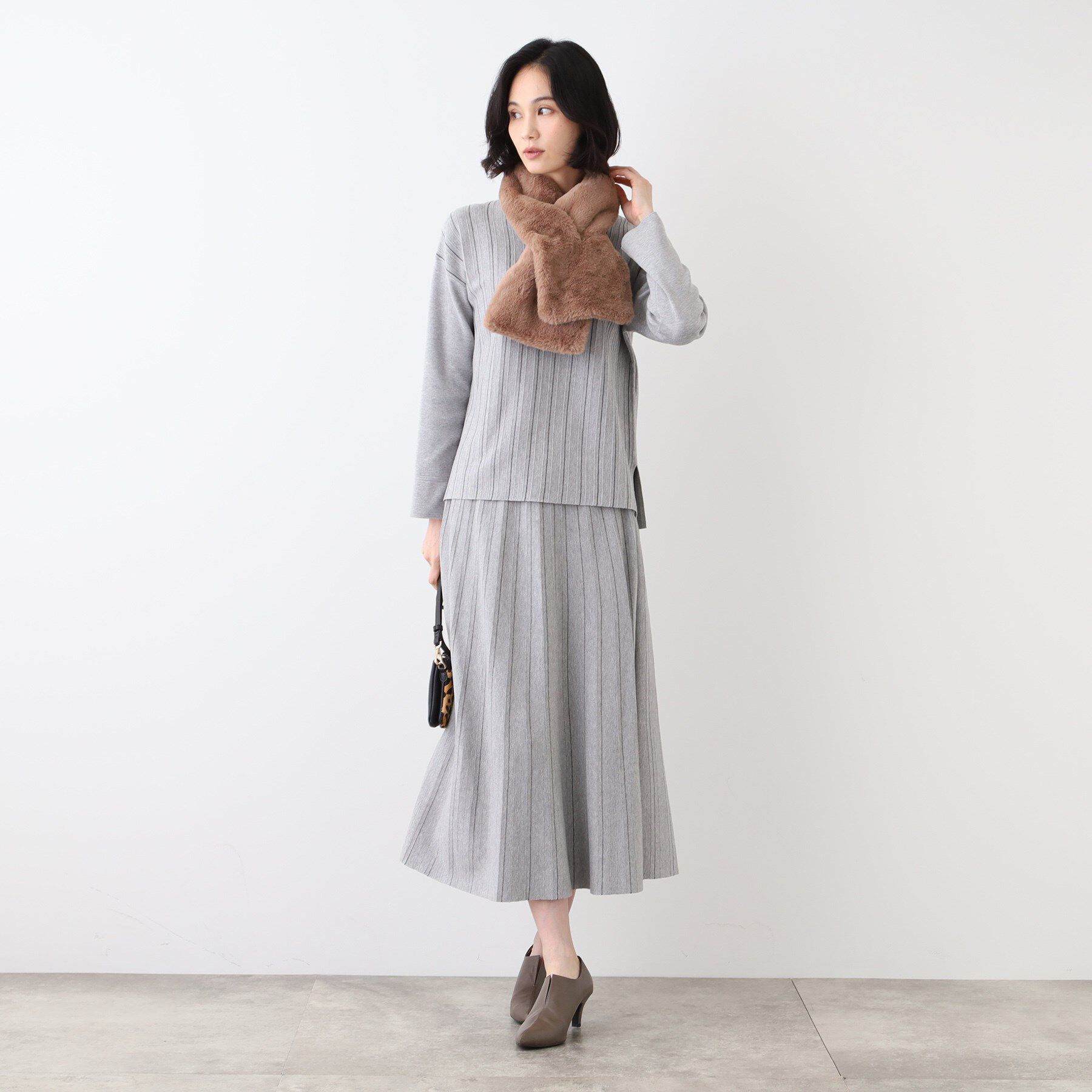 INDIVI「【洗える/SETUP可能】Vネックストライプ柄ニットプルオーバー」|ニット・セーター|