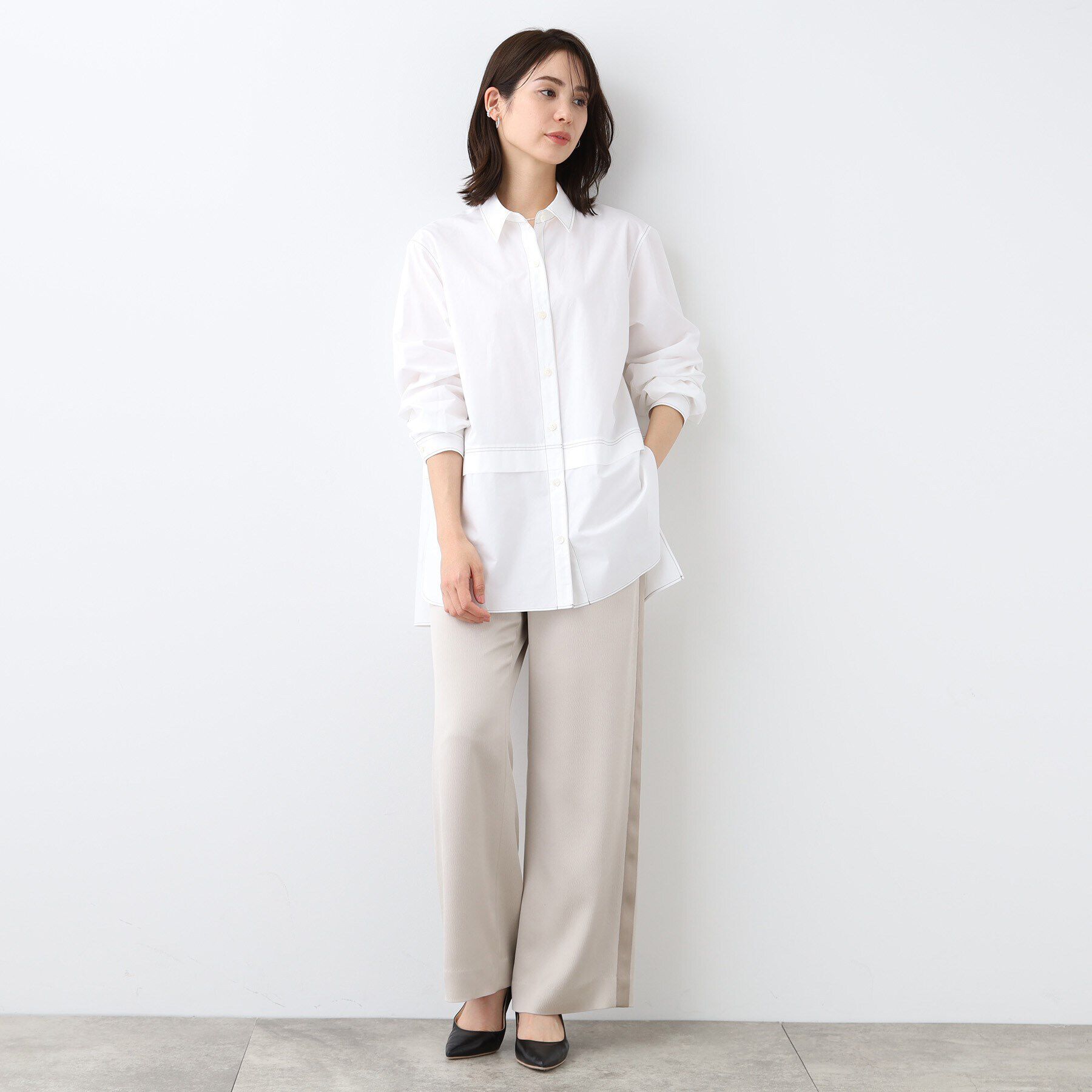 INDIVI「【日本製／インポート素材】重ね着風オーバーサイズブラウス」|シャツ・ブラウス|