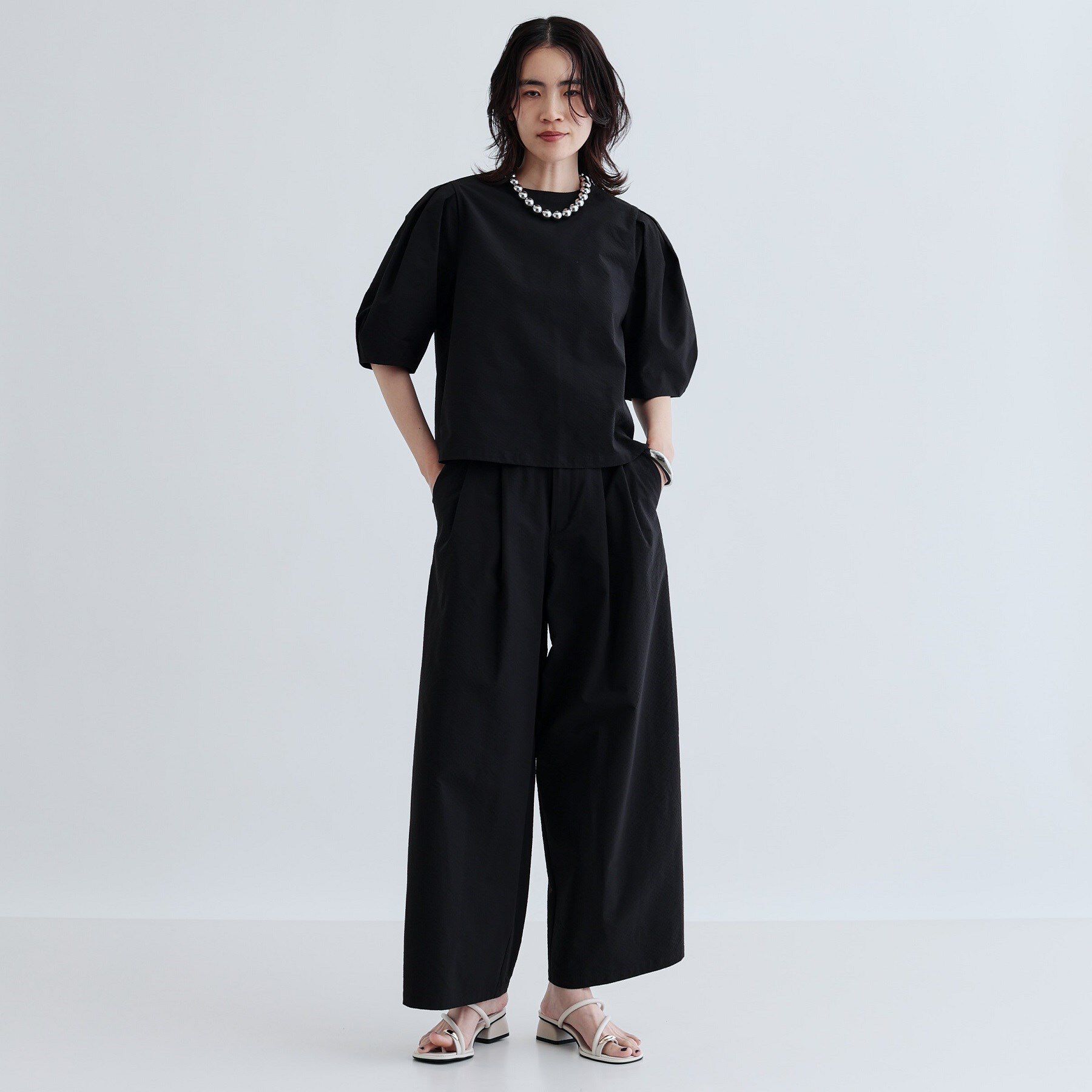 GALLEST「【セットアップ可能】ストライプサッカーブラウス」|シャツ・ブラウス|