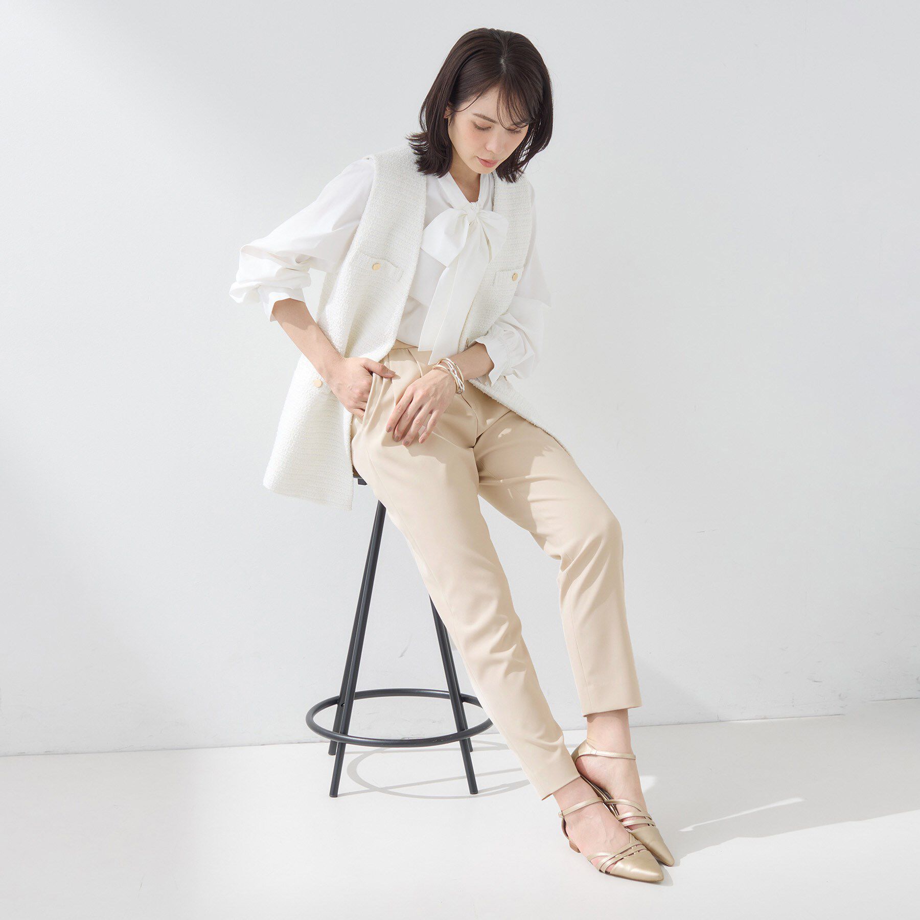 INDIVI「【褒められパンツ／高ストレッチ】タックテーパードパンツ」|その他|