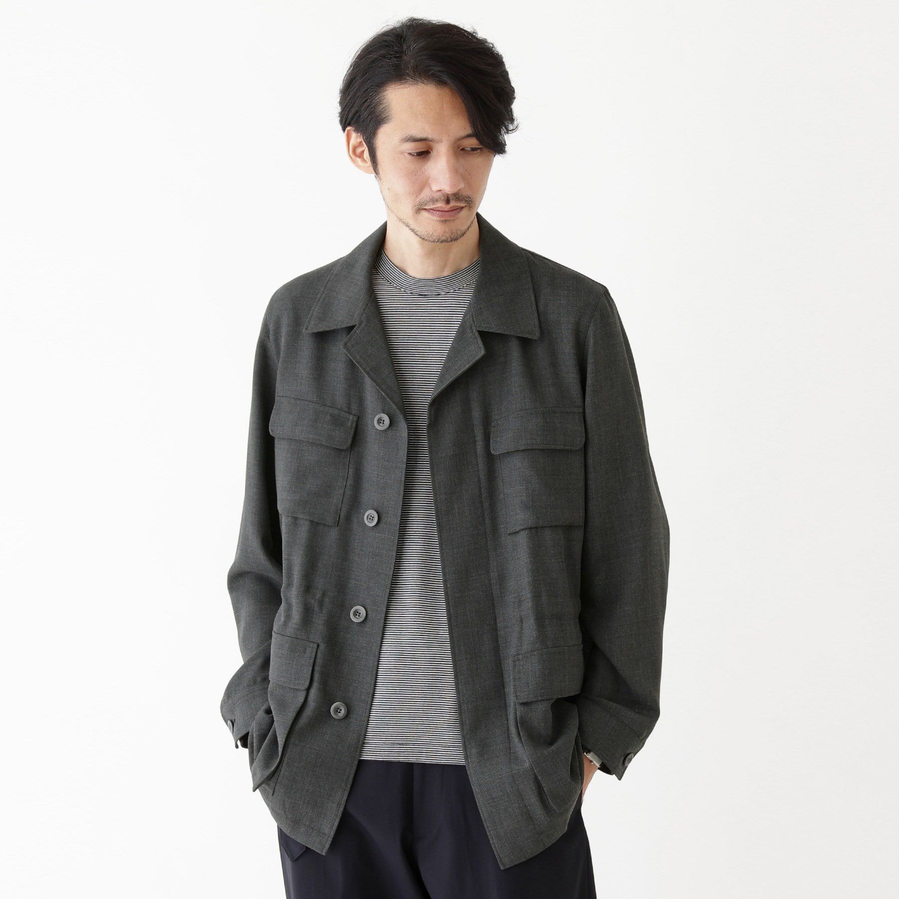 TAKEO KIKUCHI「【THE FLAGSHIP】ポリエステルウール メッシュ サファリジャケット」|ブルゾン・スタジャン|