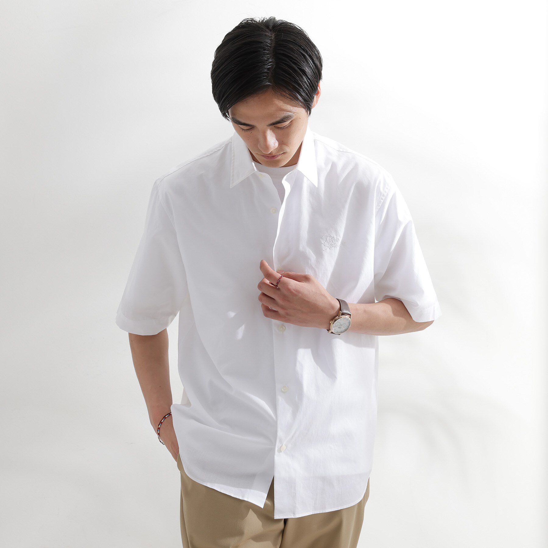 TAKEO KIKUCHI「【LIMITED】ワンポイントロゴ刺繍 綿麻半袖シャツ」|シャツ・ブラウス|