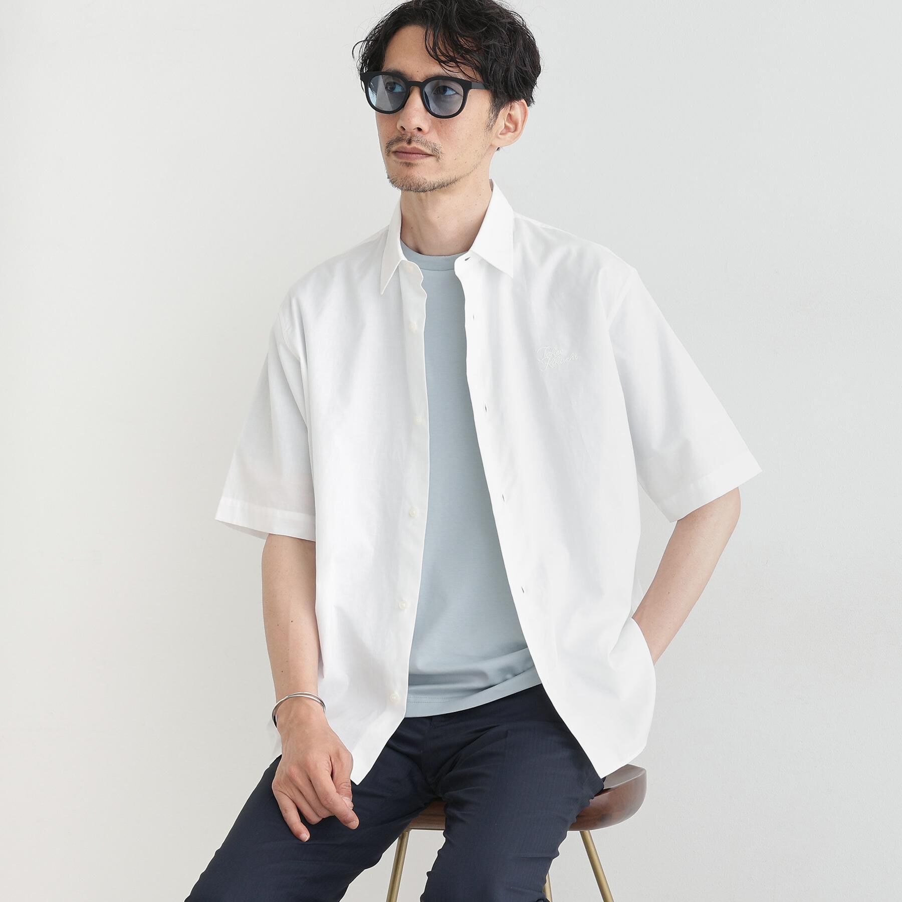 TAKEO KIKUCHI「【LIMITED】ワンポイントロゴ刺繍 綿麻半袖シャツ」|シャツ・ブラウス|