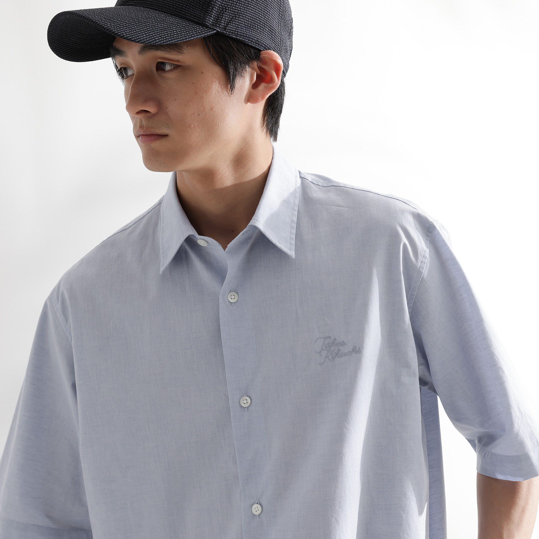 TAKEO KIKUCHI「【LIMITED】ワンポイントロゴ刺繍 綿麻半袖シャツ」|シャツ・ブラウス|