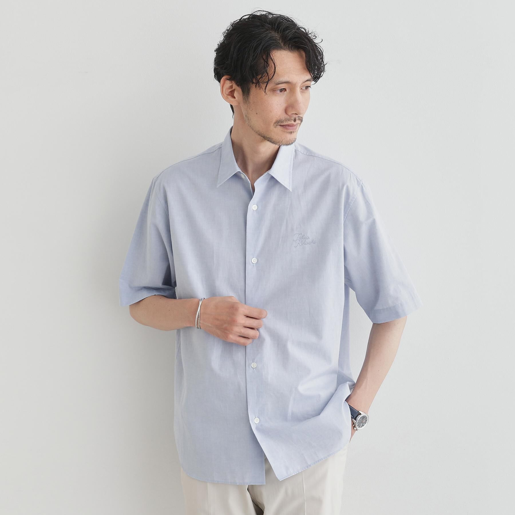 TAKEO KIKUCHI「【LIMITED】ワンポイントロゴ刺繍 綿麻半袖シャツ」|シャツ・ブラウス|