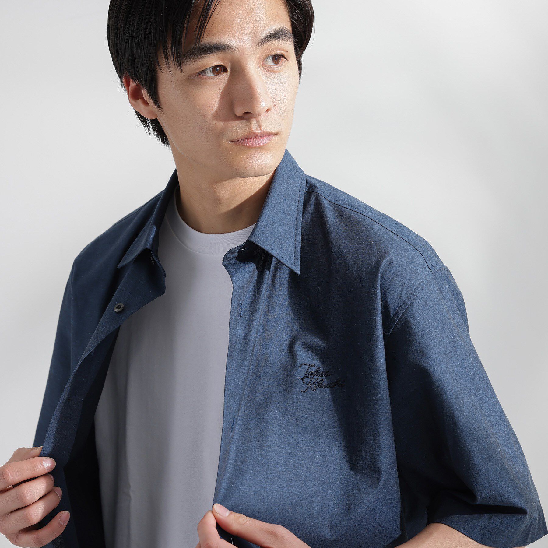 TAKEO KIKUCHI「【LIMITED】ワンポイントロゴ刺繍 綿麻半袖シャツ」|シャツ・ブラウス|