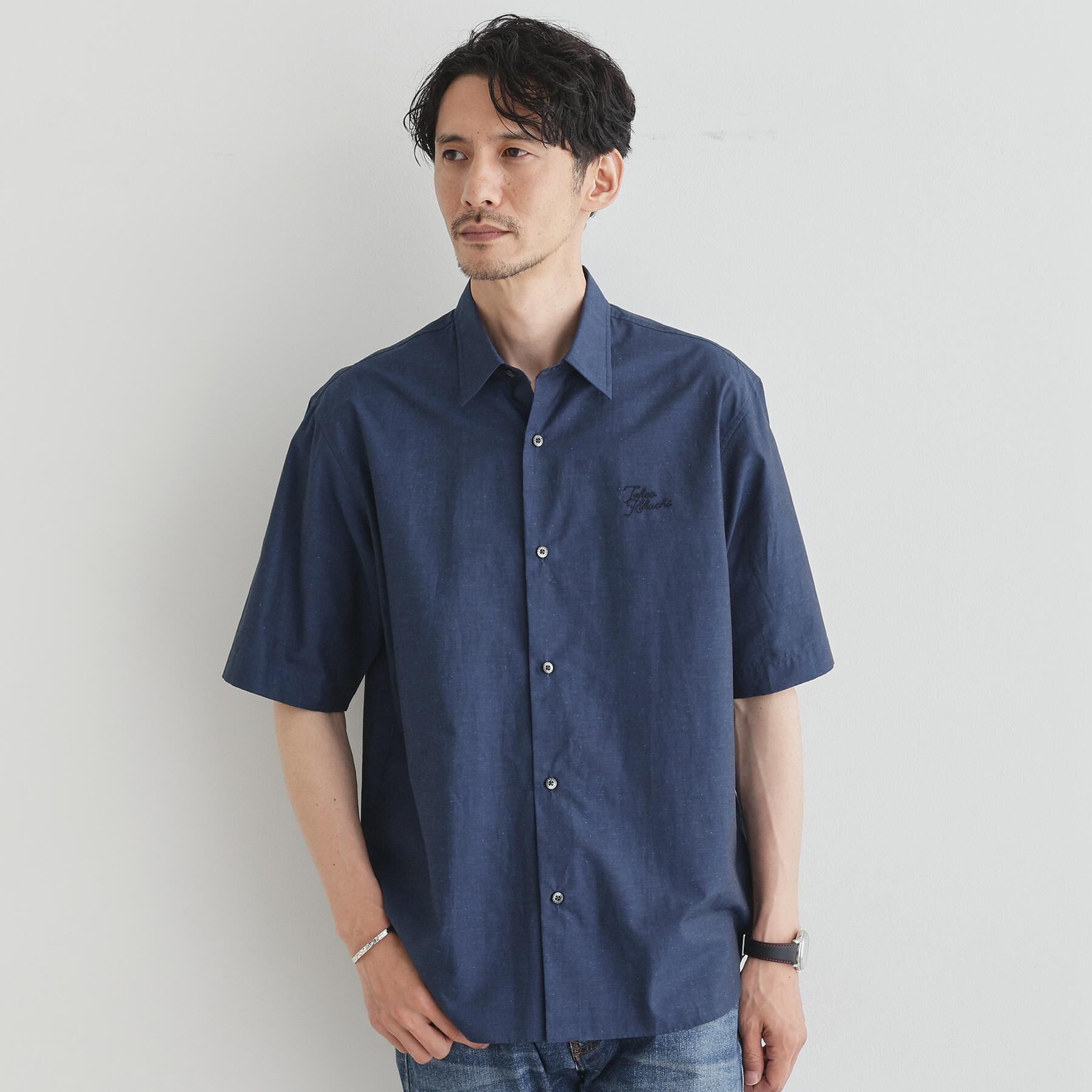 TAKEO KIKUCHI「【LIMITED】ワンポイントロゴ刺繍 綿麻半袖シャツ」|シャツ・ブラウス|