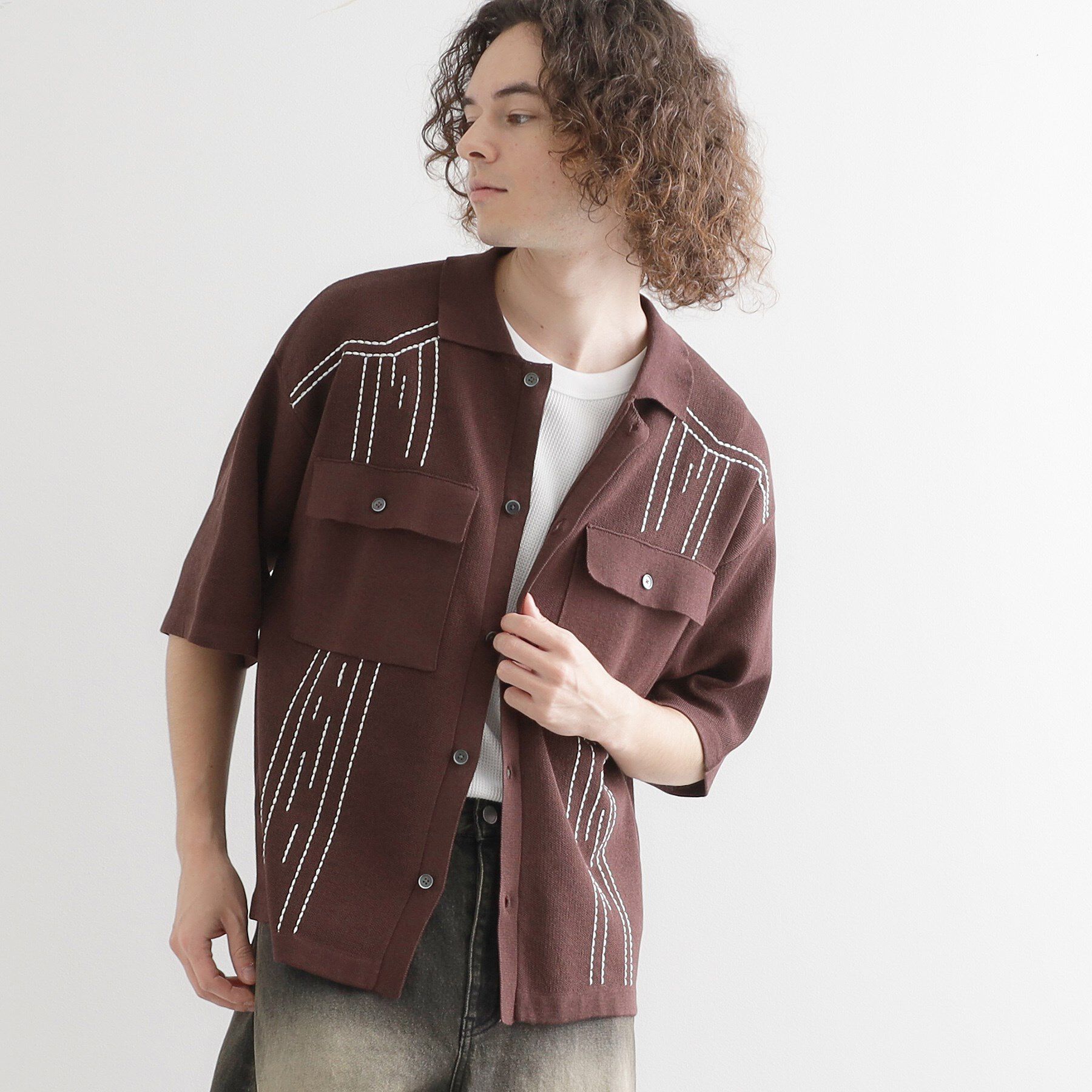 tk.TAKEO KIKUCHI「ウェスタンポロカーディガン」|カーディガン|ブラウン(044)