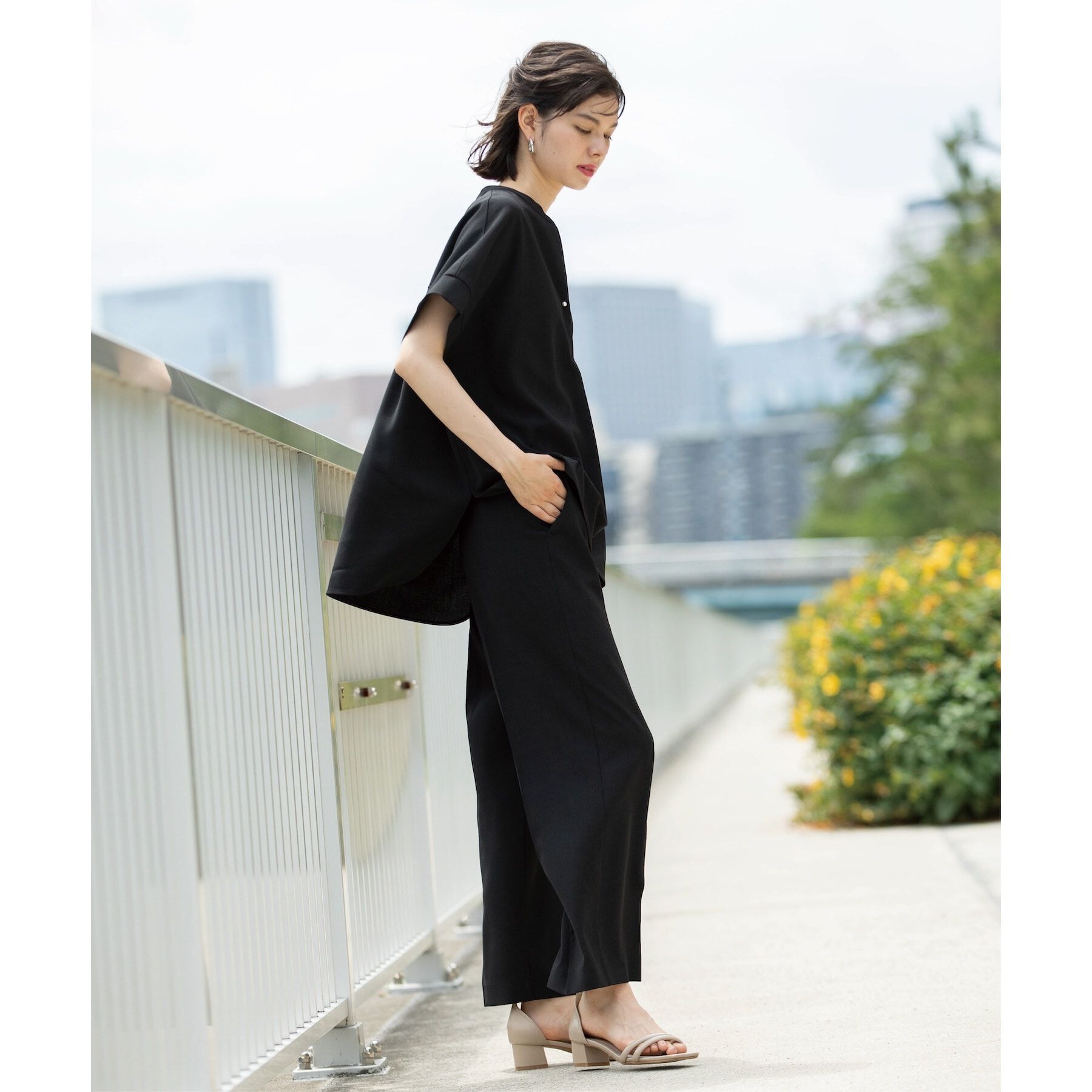 OPAQUE.CLIP「《SS-LLsize≫パール調ボタンスキッパーブラウス/セットアップ対応【防シワ/ストレッチ/抗ピル」|シャツ・ブラウス|