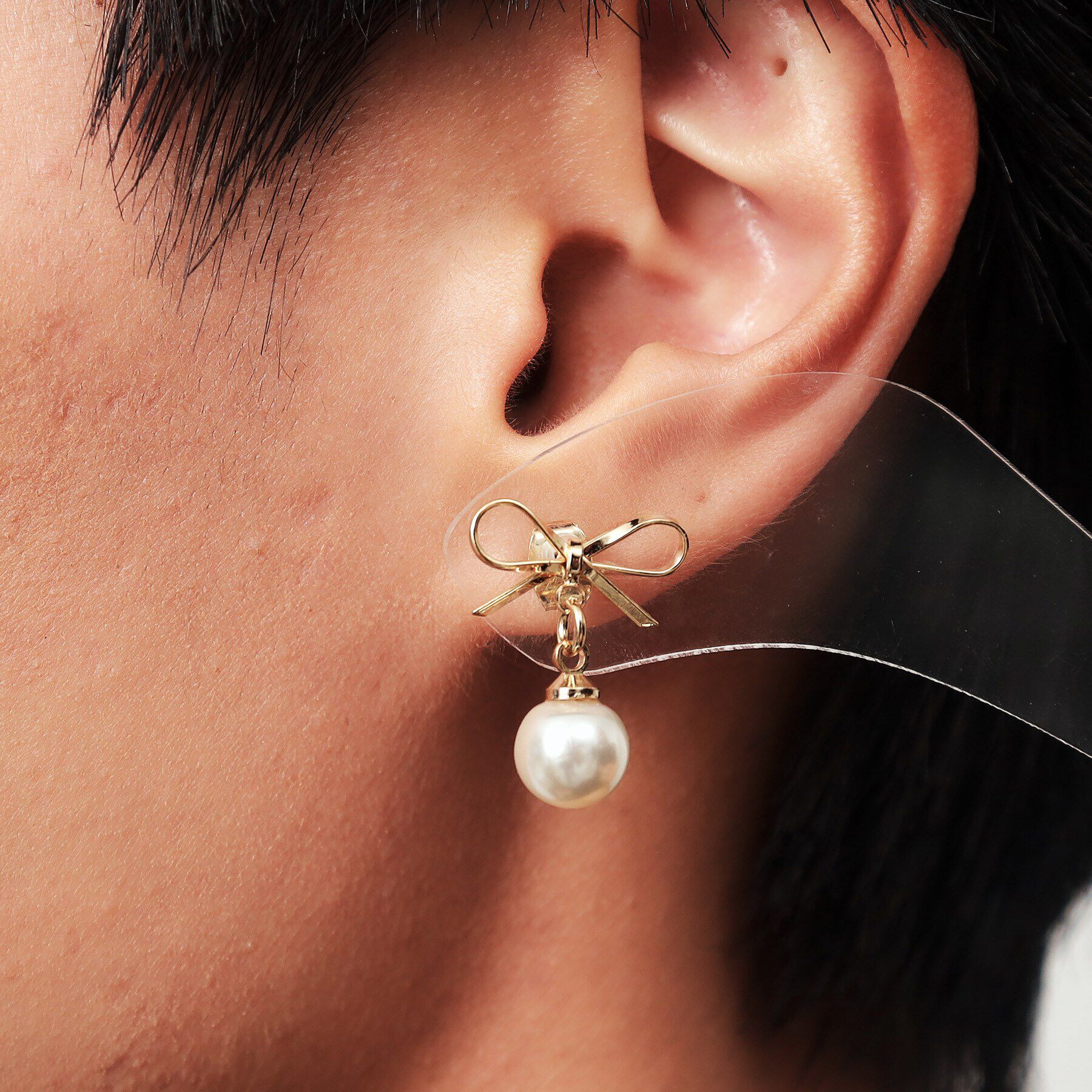 OPAQUE.CLIP「リボンフェイクパールピアス」|ピアス|