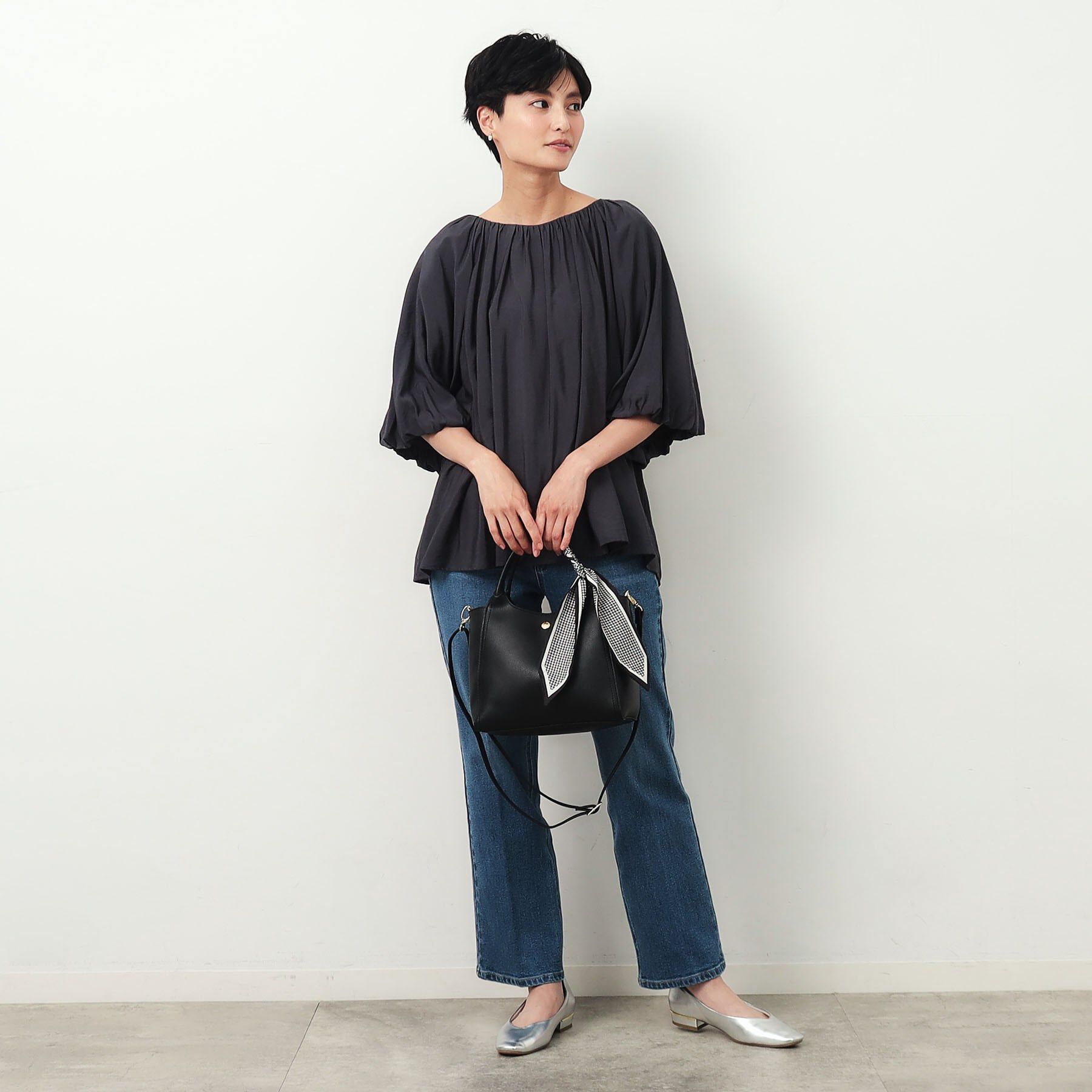 OPAQUE.CLIP「【2WAY】千鳥柄スカーフ付き合皮ミドルトートバッグ」|トートバッグ|