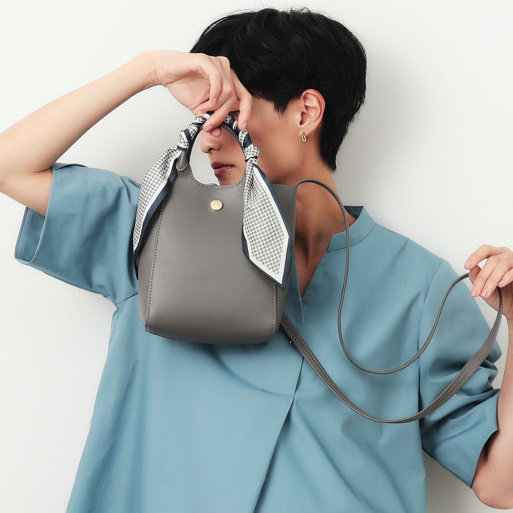 OPAQUE.CLIP「長さ調整可能！千鳥柄スカーフ付き合皮ミニショルダーバッグ」|ショルダー・メッセンジャー|