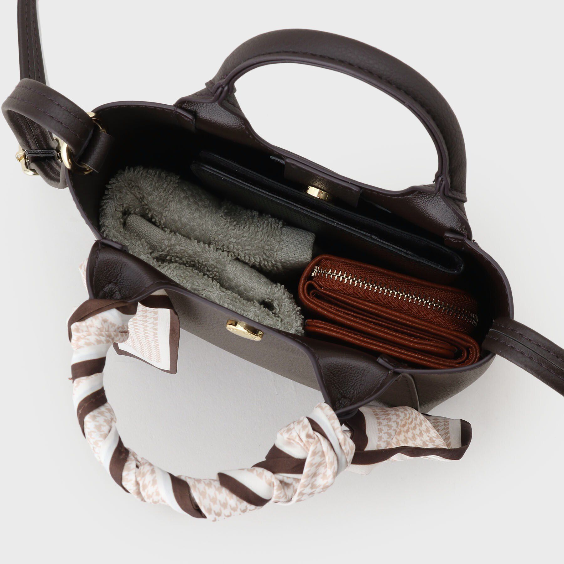 OPAQUE.CLIP「長さ調整可能！千鳥柄スカーフ付き合皮ミニショルダーバッグ」|ショルダー・メッセンジャー|